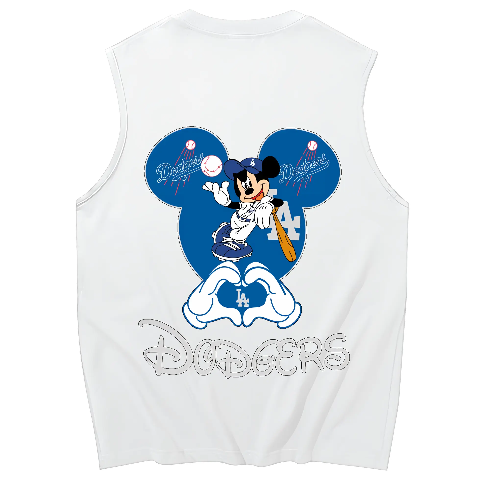 Disney Mickey Mouse Loves Los Angeles Dodgers Heart - 230g Pure Cotton Tank Top With Back Heat Transfer Print – Soft, Lightweight, Fitted Design – Stylish & Comfortable Casual Wear For Sports & Everyday Use