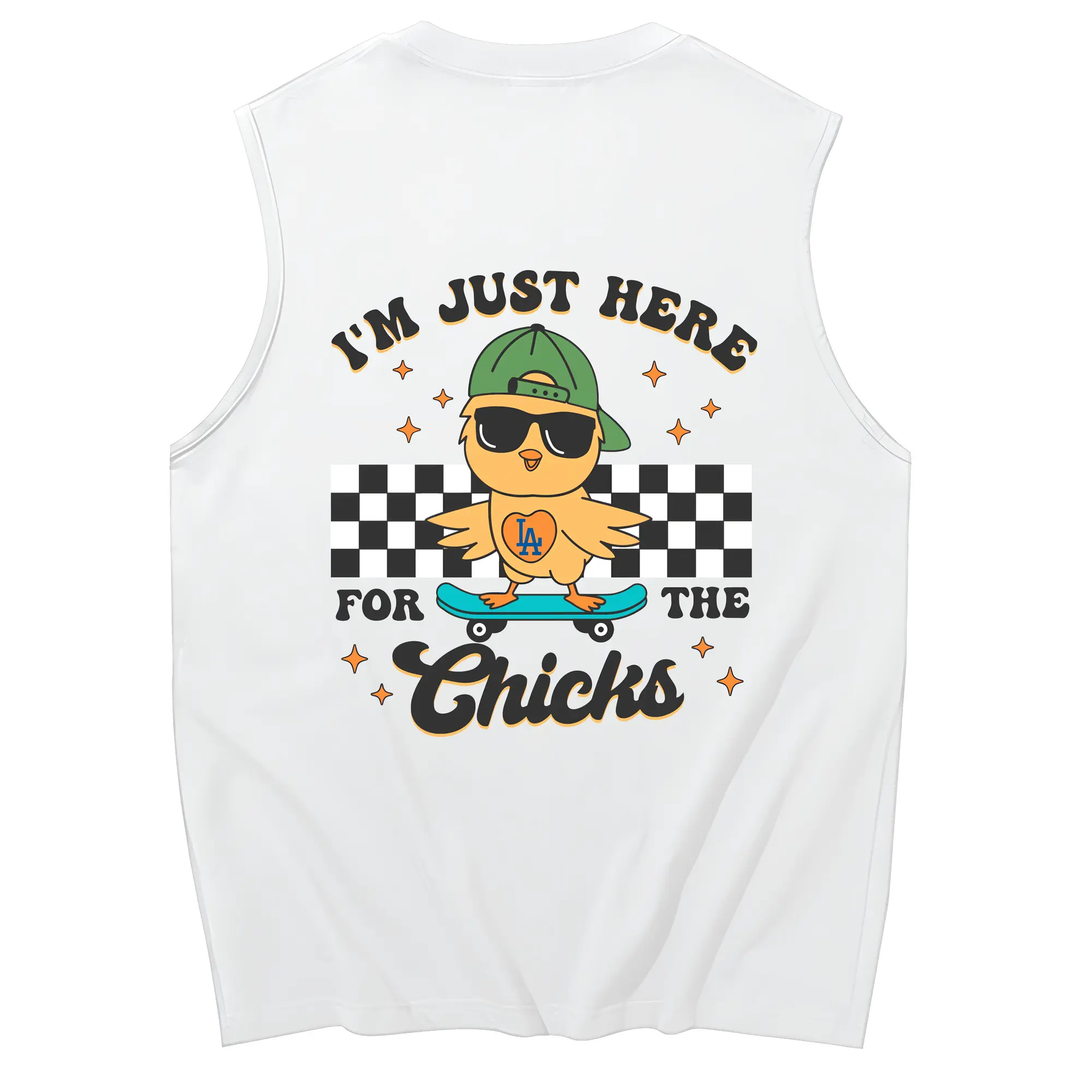 Im Just Here For The Chicks Los Angeles Dodgers - 230g Pure Cotton Tank Top With Back Heat Transfer Print – Soft, Lightweight, Fitted Design – Stylish & Comfortable Casual Wear For Sports & Everyday Use