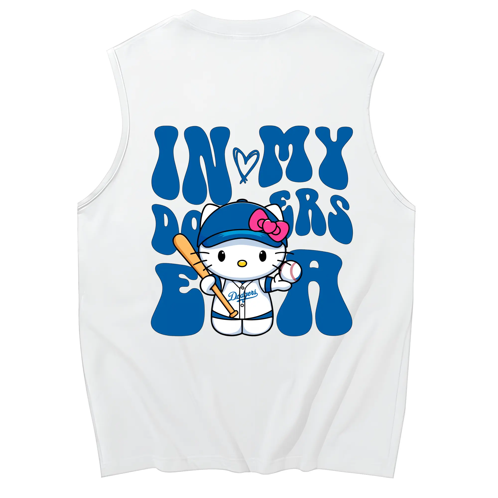 In My Dodgers Era Hello Kitty Baseball - 230g Pure Cotton Tank Top With Back Heat Transfer Print – Soft, Lightweight, Fitted Design – Stylish & Comfortable Casual Wear For Sports & Everyday Use