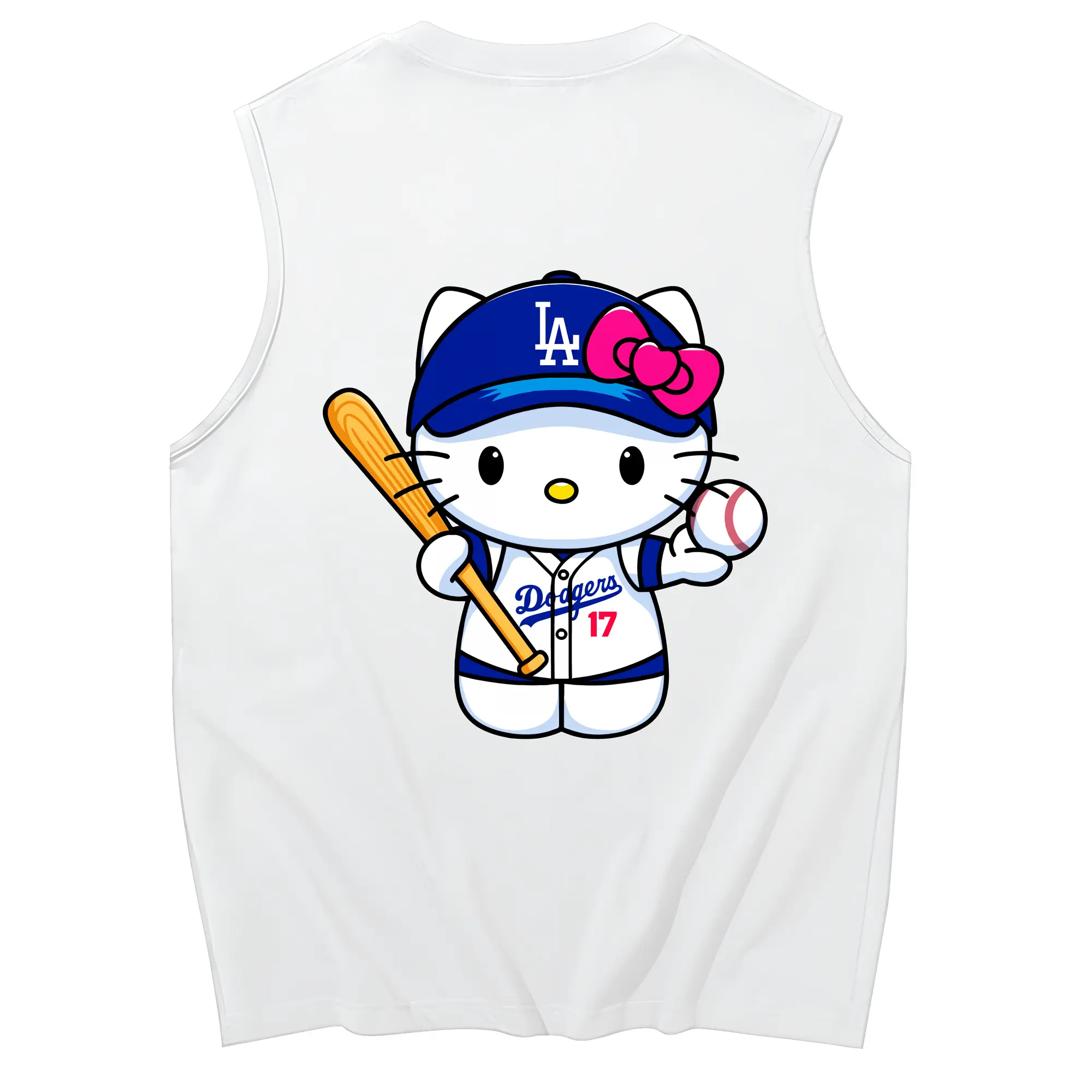 LA Dodgers Hello Kitty MLB Team - 230g Pure Cotton Tank Top With Back Heat Transfer Print – Soft, Lightweight, Fitted Design – Stylish & Comfortable Casual Wear For Sports & Everyday Use
