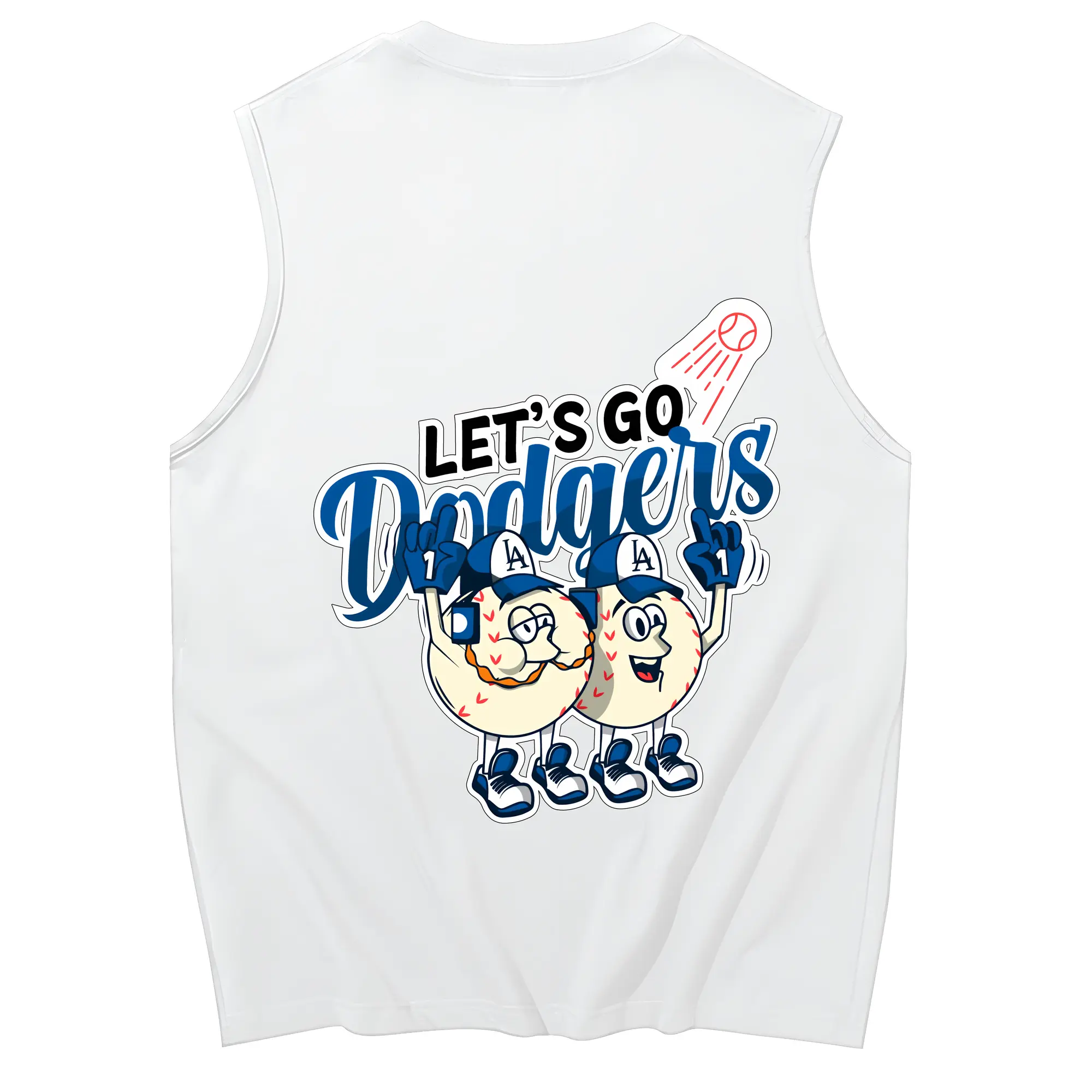 Lets Go Dodgers Baseball - 230g Pure Cotton Tank Top With Back Heat Transfer Print – Soft, Lightweight, Fitted Design – Stylish & Comfortable Casual Wear For Sports & Everyday Use