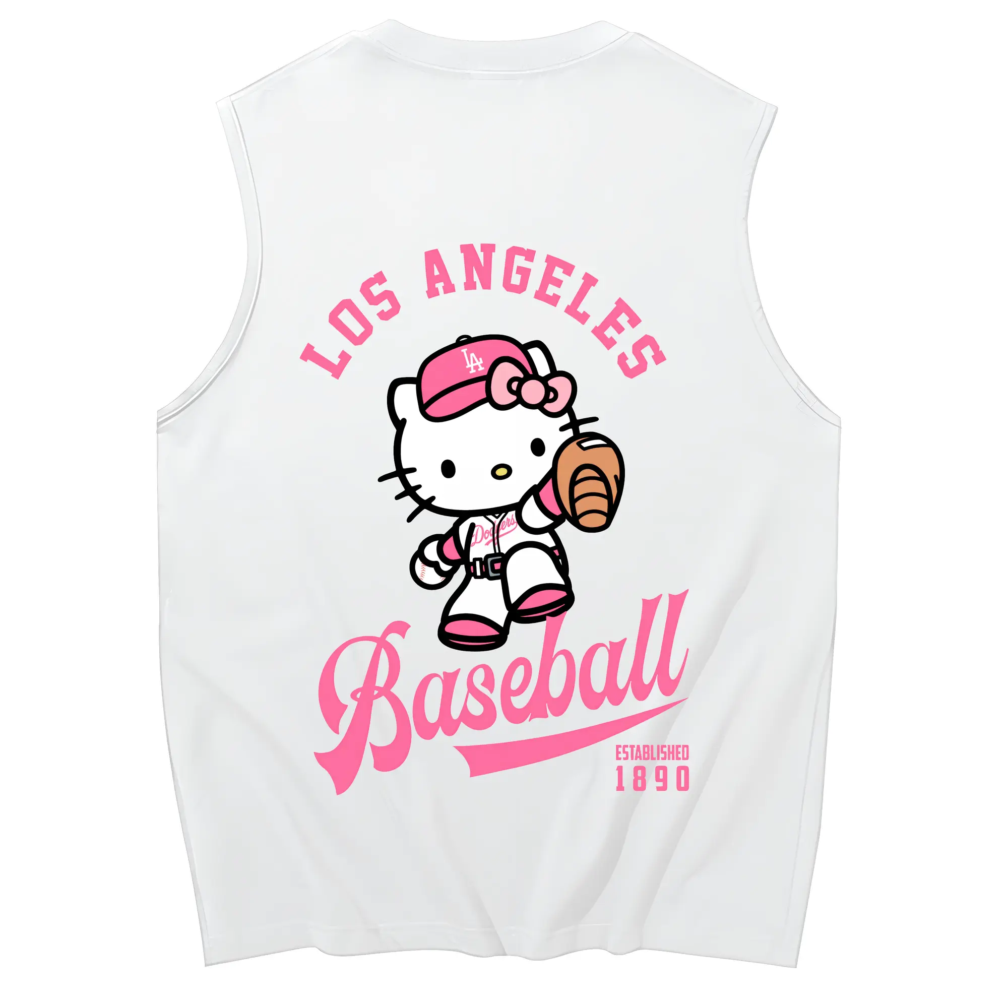 Los Angeles Baseball Hello Kitty - 230g Pure Cotton Tank Top With Back Heat Transfer Print – Soft, Lightweight, Fitted Design – Stylish & Comfortable Casual Wear For Sports & Everyday Use