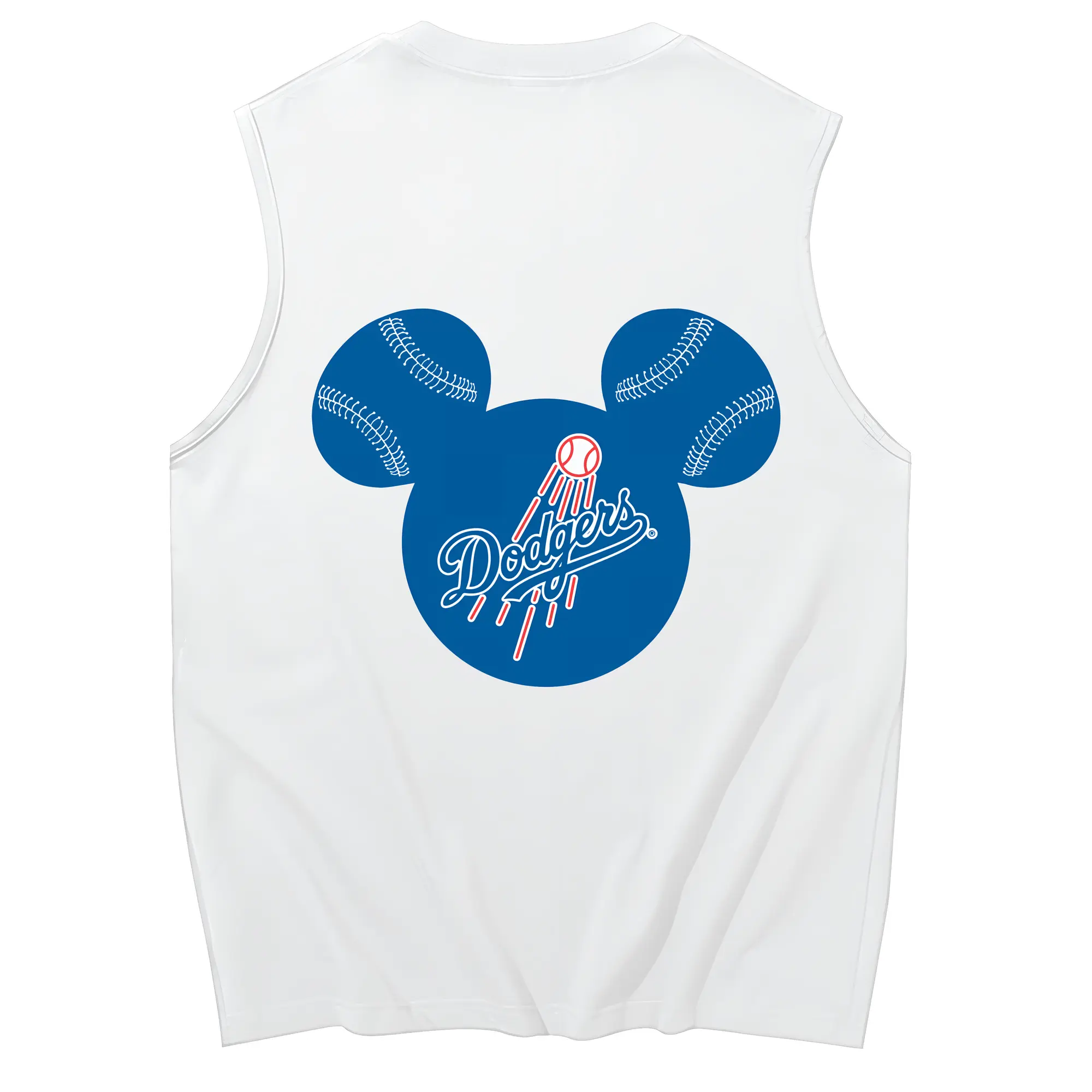 Los Angeles Dodgers Baseball Mickey Mouse - 230g Pure Cotton Tank Top With Back Heat Transfer Print – Soft, Lightweight, Fitted Design – Stylish & Comfortable Casual Wear For Sports & Everyday Use
