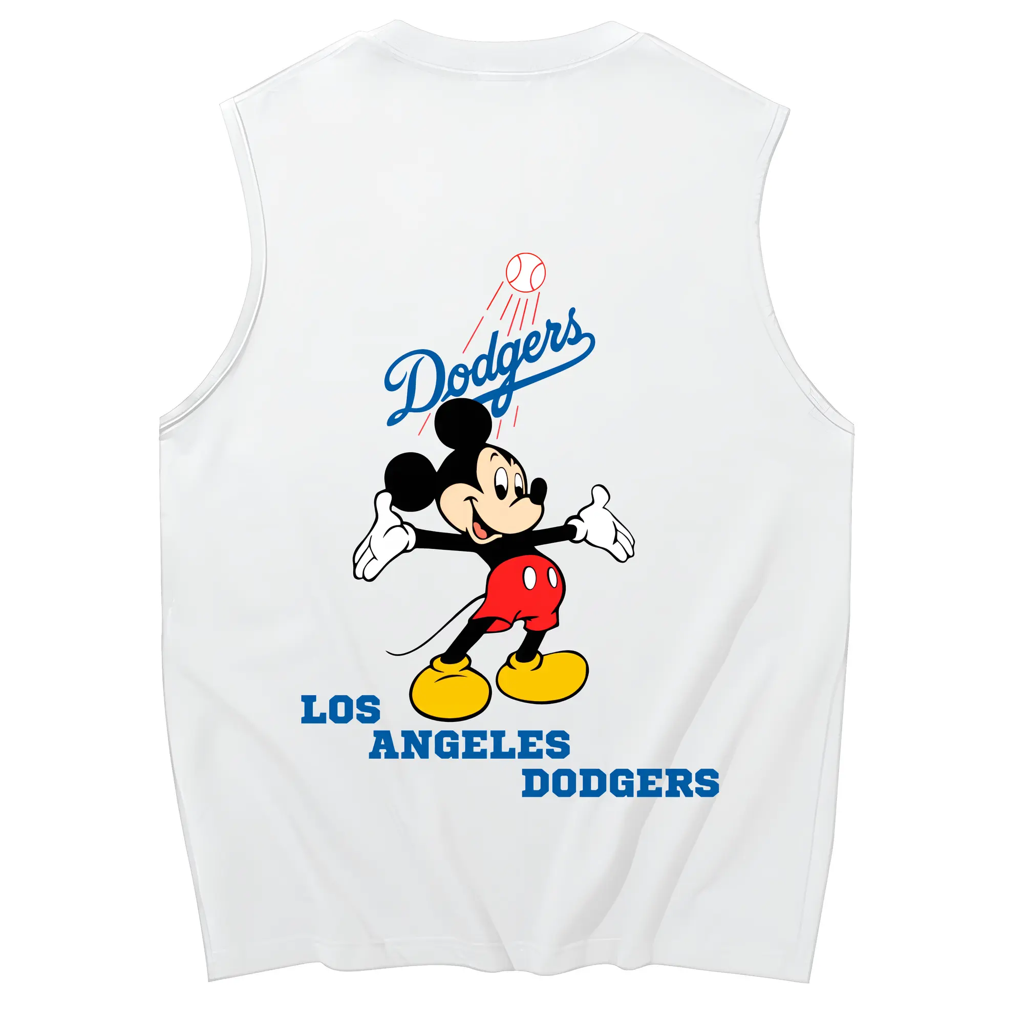 Los Angeles Dodgers Mickey Mouse Baseball - 230g Pure Cotton Tank Top With Back Heat Transfer Print – Soft, Lightweight, Fitted Design – Stylish & Comfortable Casual Wear For Sports & Everyday Use