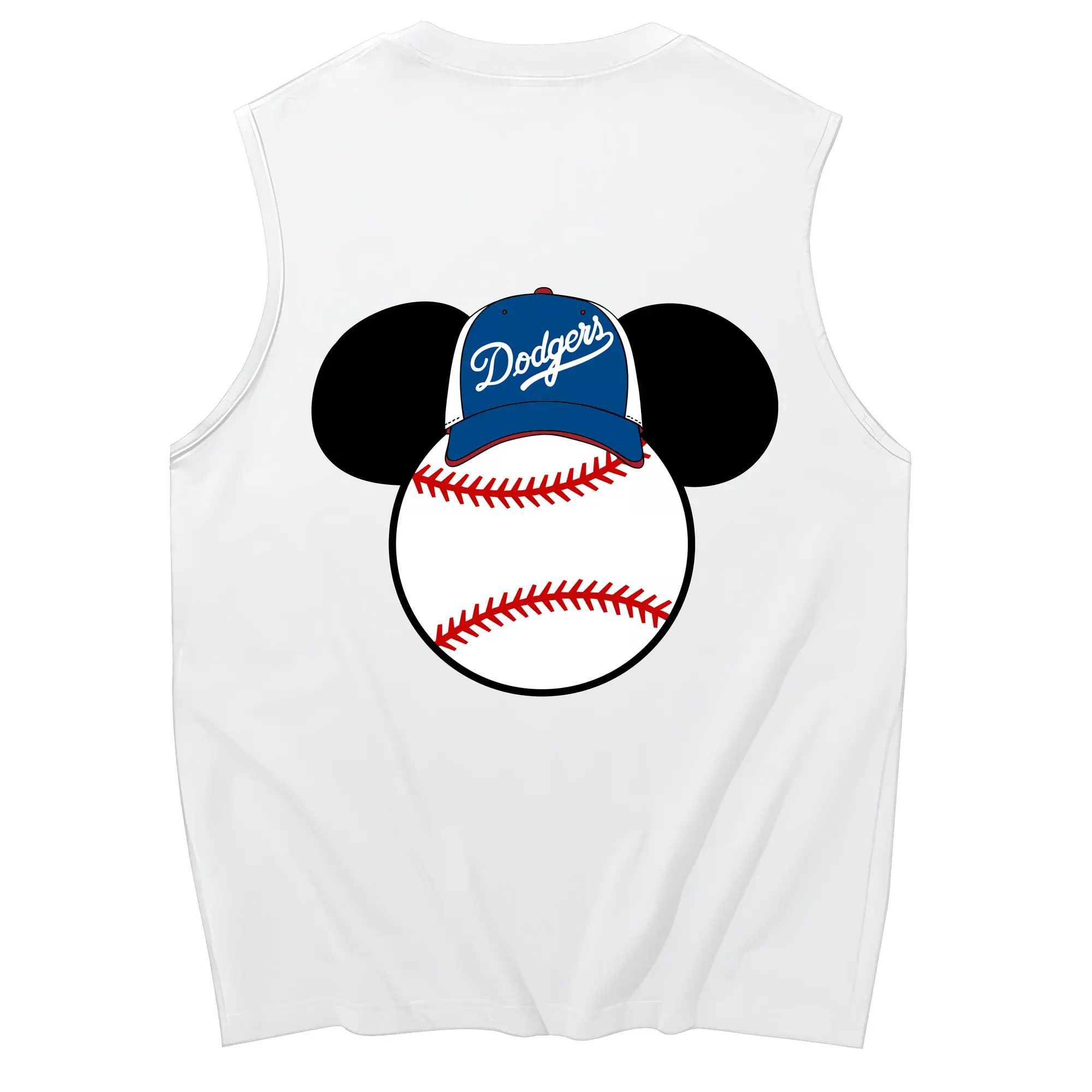 Los Angeles Dodgers Mickey Mouse Head - 230g Pure Cotton Tank Top With Back Heat Transfer Print – Soft, Lightweight, Fitted Design – Stylish & Comfortable Casual Wear For Sports & Everyday Use