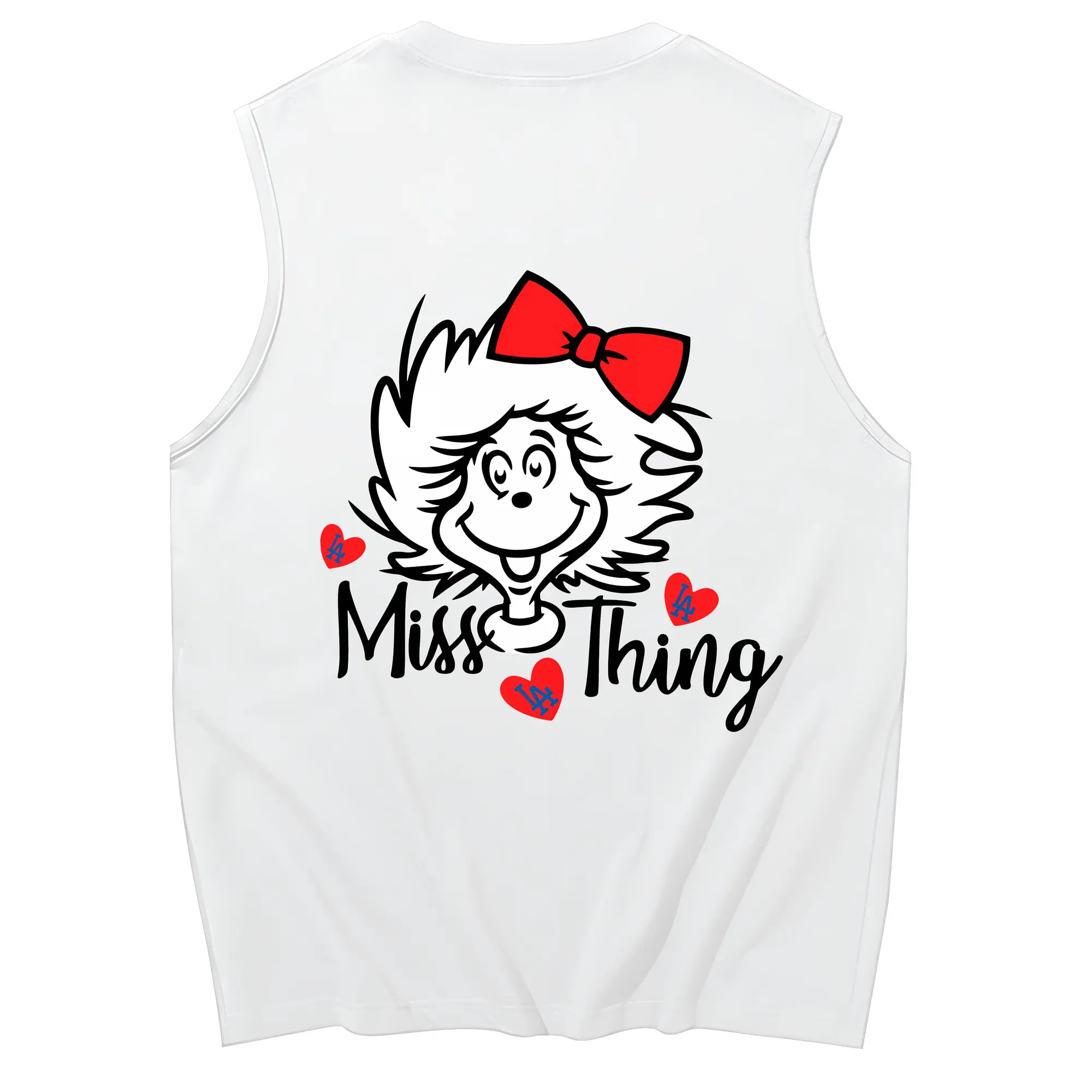 Miss Thing Dr Seuss Hearts Los Angeles Dodgers - 230g Pure Cotton Tank Top With Back Heat Transfer Print – Soft, Lightweight, Fitted Design – Stylish & Comfortable Casual Wear For Sports & Everyday Use