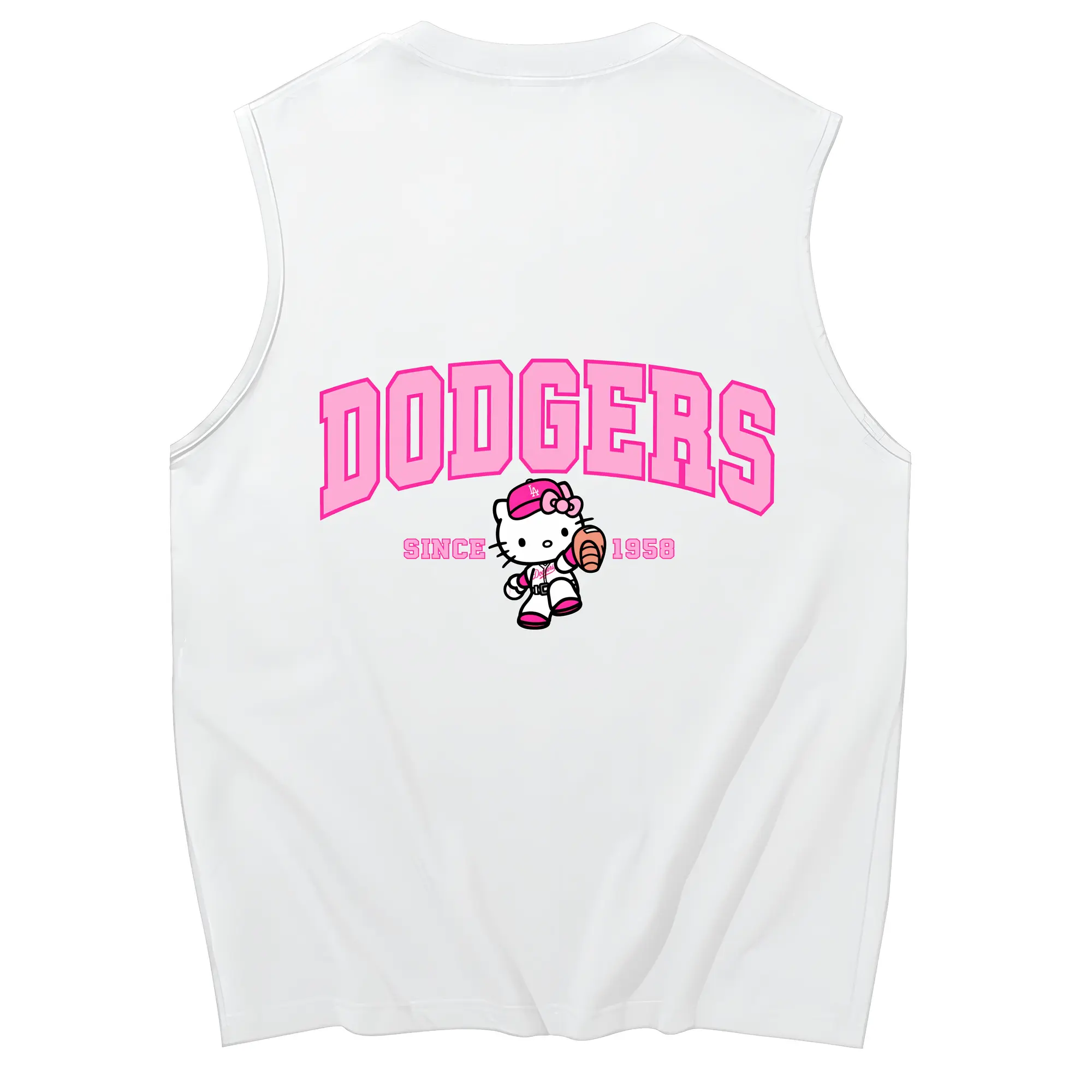 Pink Baseball Hello Kitty Dodgers - 230g Pure Cotton Tank Top With Back Heat Transfer Print – Soft, Lightweight, Fitted Design – Stylish & Comfortable Casual Wear For Sports & Everyday Use