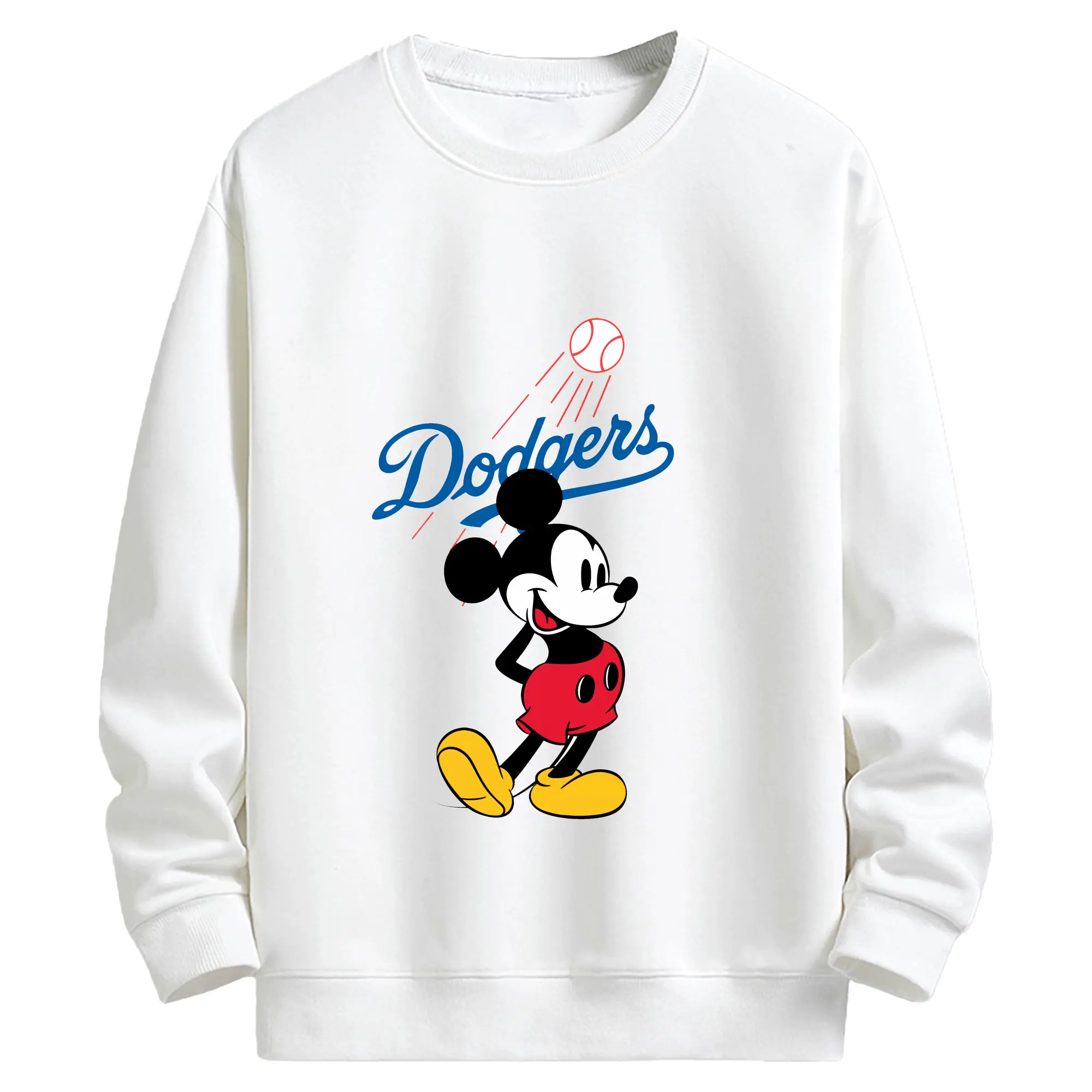 Baseball Mickey Mouse Los Angeles Dodgers - Kids Crewneck Sweatshirt With Front Heat Transfer Print – 80% Cotton 20% Polyester – Soft, Durable & Comfortable – Ideal For Sports, Casual Wear & Everyday Activities