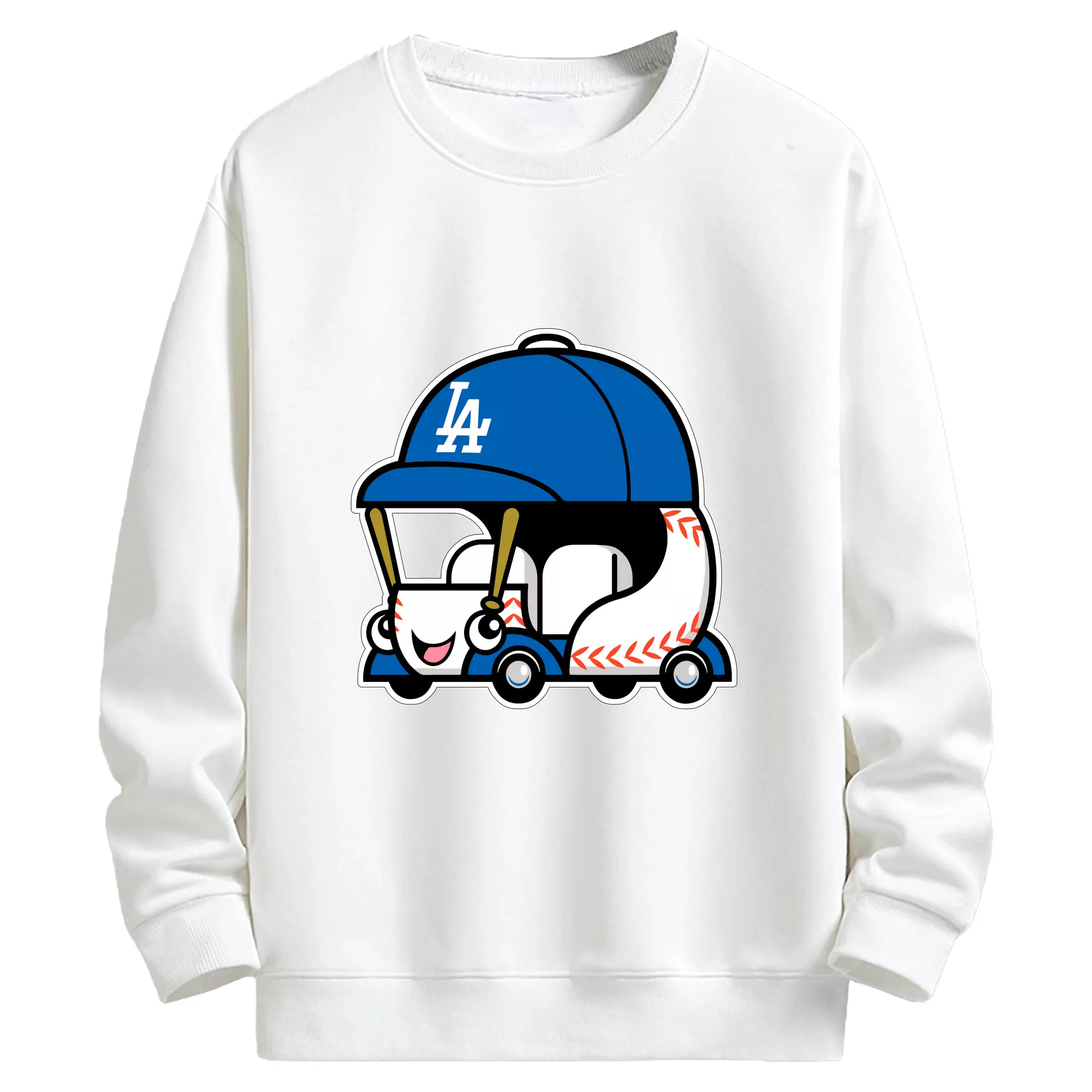 Cute Dodgers Bullpen Car Baseball - Kids Crewneck Sweatshirt With Front Heat Transfer Print – 80% Cotton 20% Polyester – Soft, Durable & Comfortable – Ideal For Sports, Casual Wear & Everyday Activities