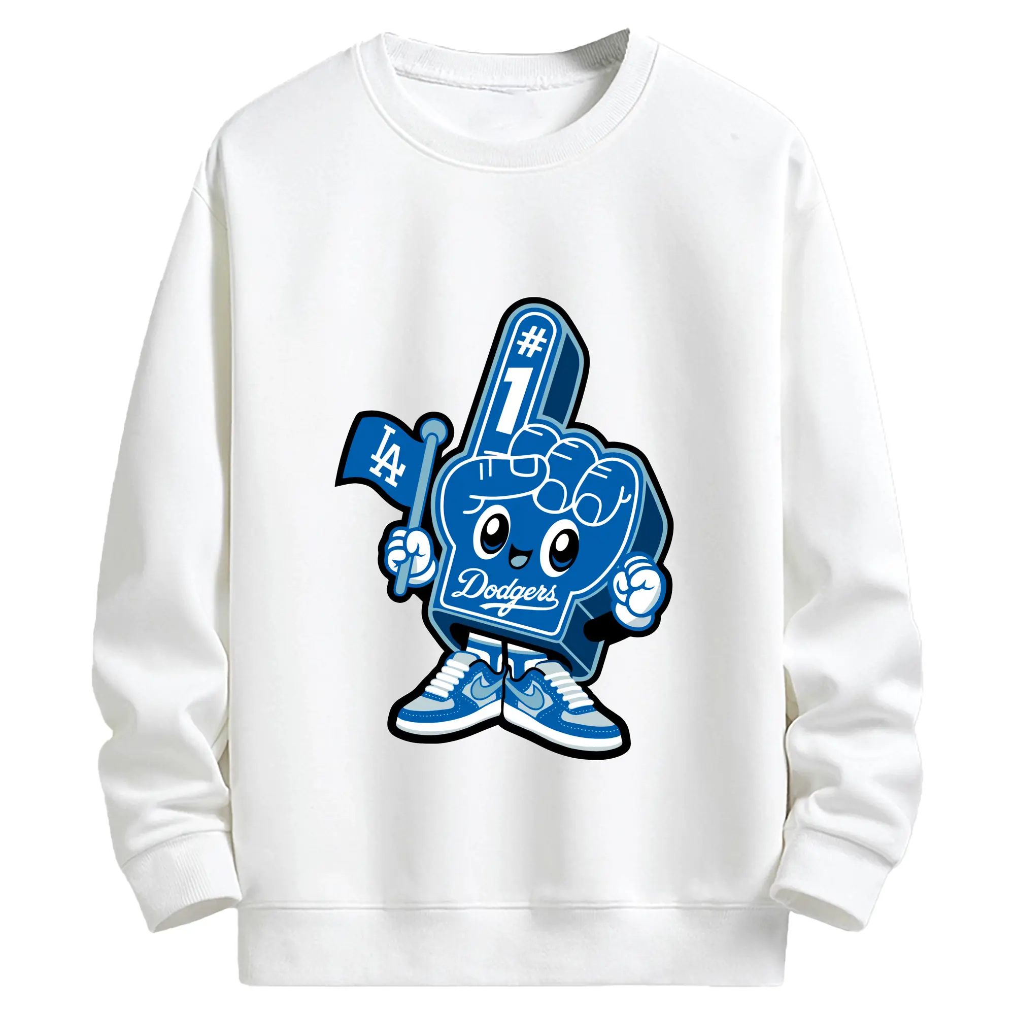 Cute Mr Dodger Foam Finger - Kids Crewneck Sweatshirt With Front Heat Transfer Print – 80% Cotton 20% Polyester – Soft, Durable & Comfortable – Ideal For Sports, Casual Wear & Everyday Activities