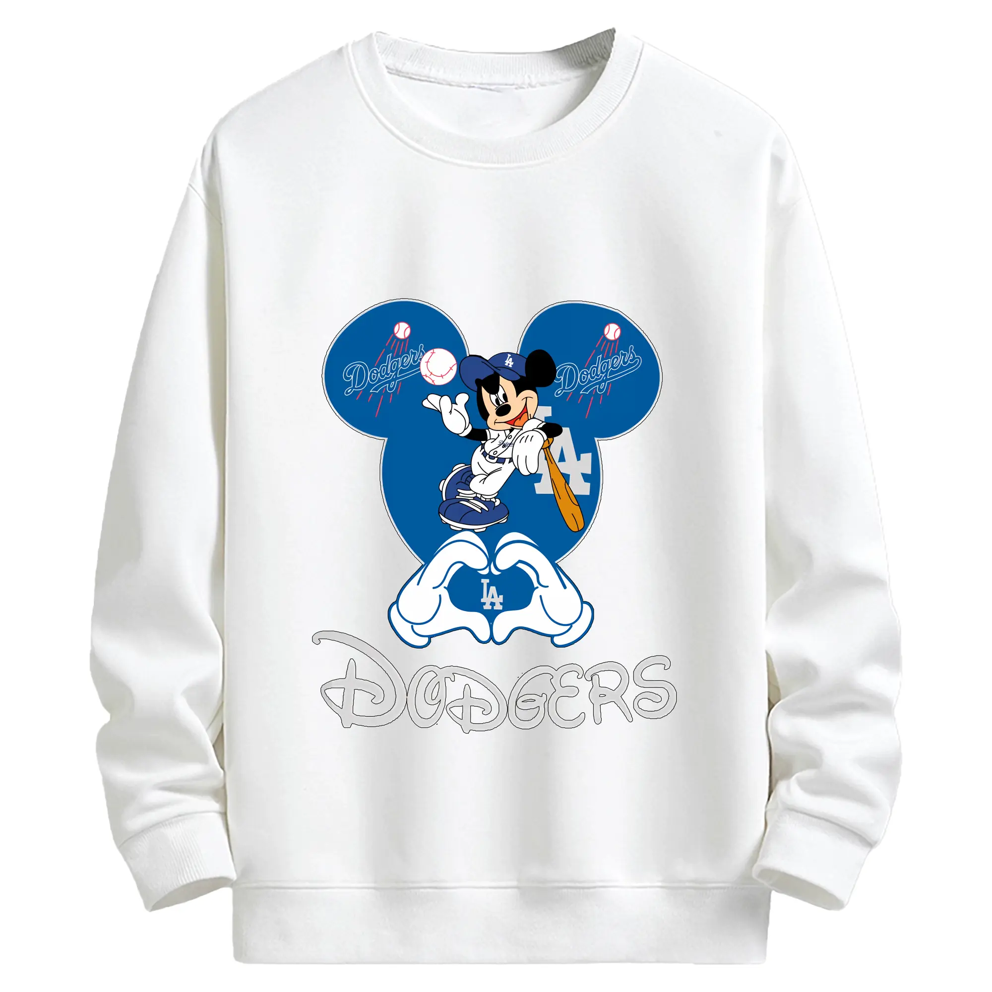 Disney Mickey Mouse Loves Los Angeles Dodgers Heart - Kids Crewneck Sweatshirt With Front Heat Transfer Print – 80% Cotton 20% Polyester – Soft, Durable & Comfortable – Ideal For Sports, Casual Wear & Everyday Activities