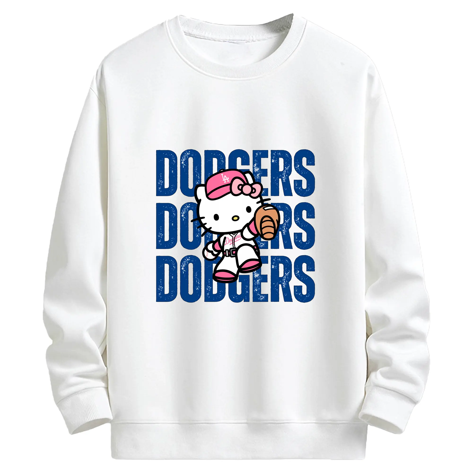 Dodgers Baseball Hello Kitty - Kids Crewneck Sweatshirt With Front Heat Transfer Print – 80% Cotton 20% Polyester – Soft, Durable & Comfortable – Ideal For Sports, Casual Wear & Everyday Activities