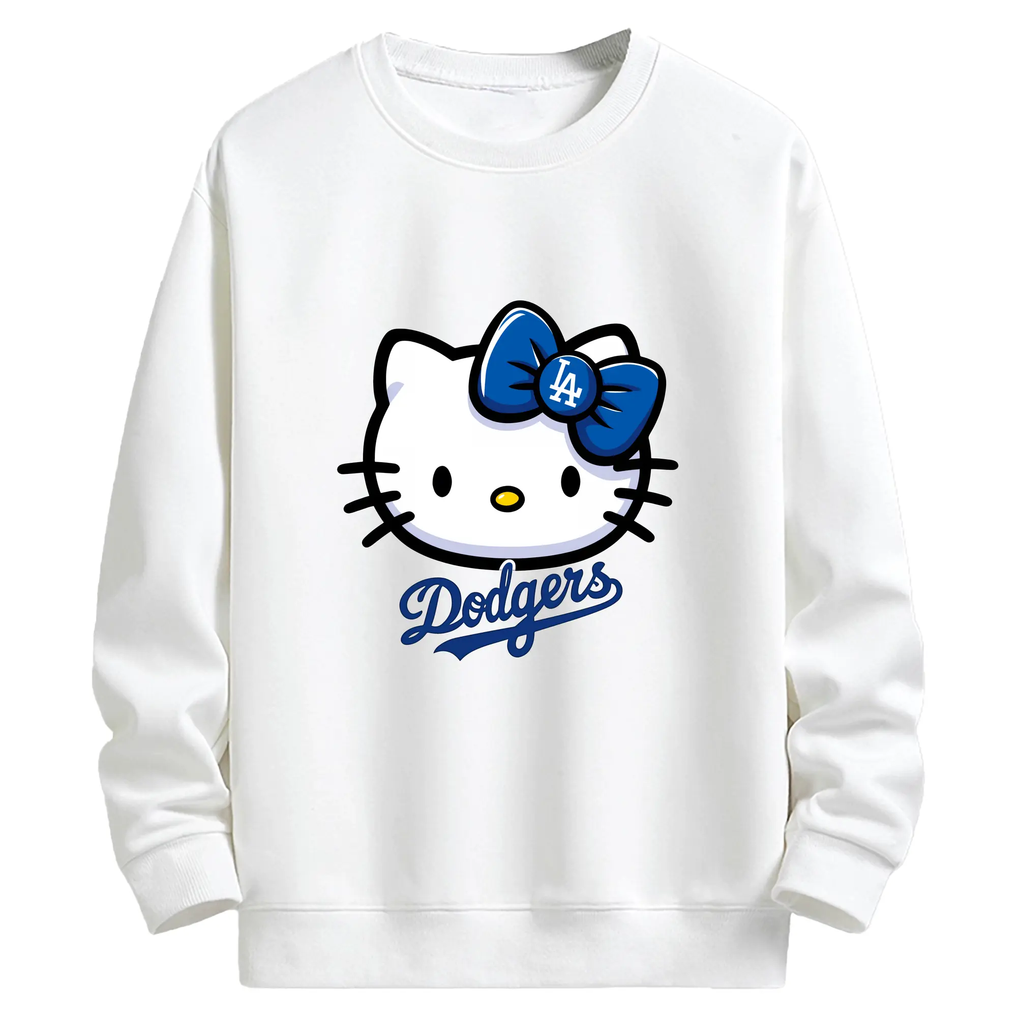 Hello Kitty Baseball LA Dodgers - Kids Crewneck Sweatshirt With Front Heat Transfer Print – 80% Cotton 20% Polyester – Soft, Durable & Comfortable – Ideal For Sports, Casual Wear & Everyday Activities