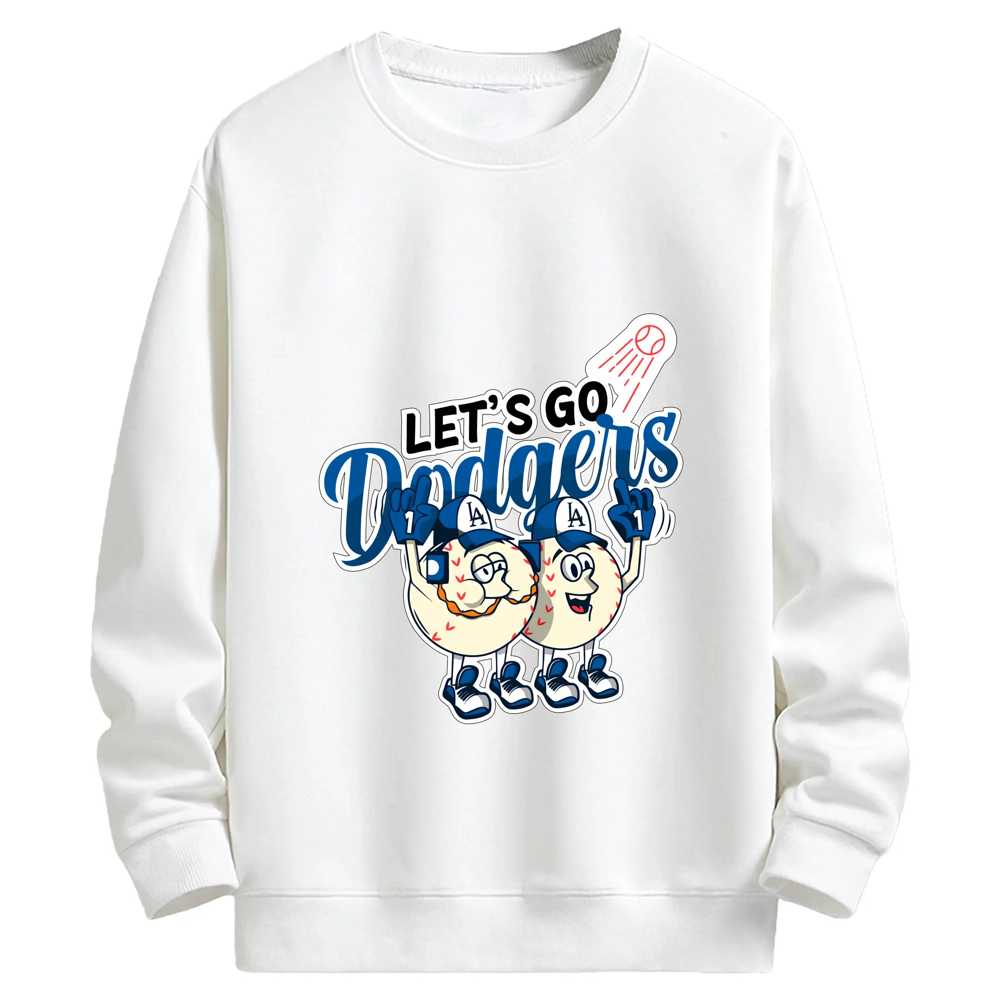 Lets Go Dodgers Baseball - Kids Crewneck Sweatshirt With Front Heat Transfer Print – 80% Cotton 20% Polyester – Soft, Durable & Comfortable – Ideal For Sports, Casual Wear & Everyday Activities
