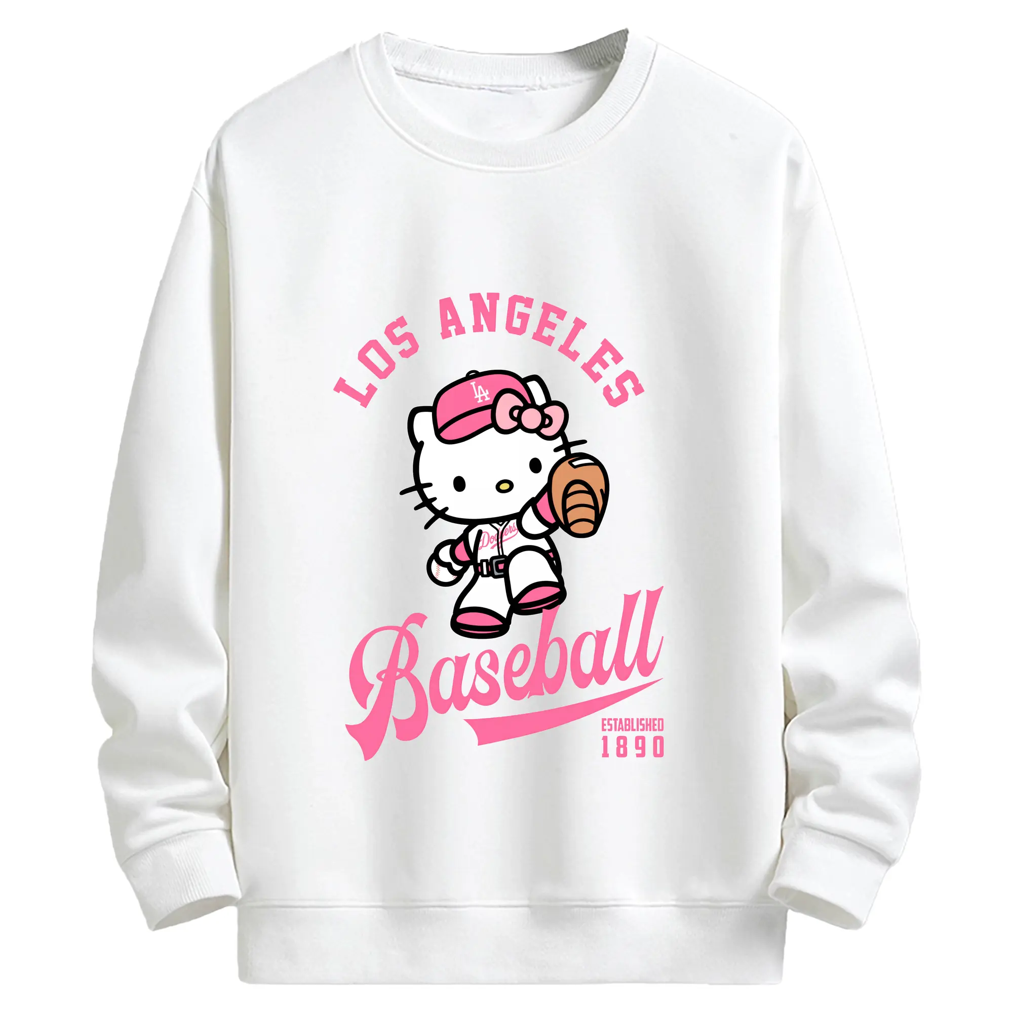 Los Angeles Baseball Hello Kitty - Kids Crewneck Sweatshirt With Front Heat Transfer Print – 80% Cotton 20% Polyester – Soft, Durable & Comfortable – Ideal For Sports, Casual Wear & Everyday Activities