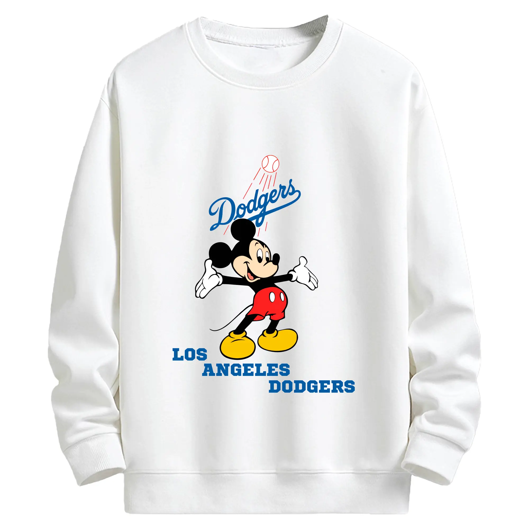 Los Angeles Dodgers Mickey Mouse Baseball - Kids Crewneck Sweatshirt With Front Heat Transfer Print – 80% Cotton 20% Polyester – Soft, Durable & Comfortable – Ideal For Sports, Casual Wear & Everyday Activities