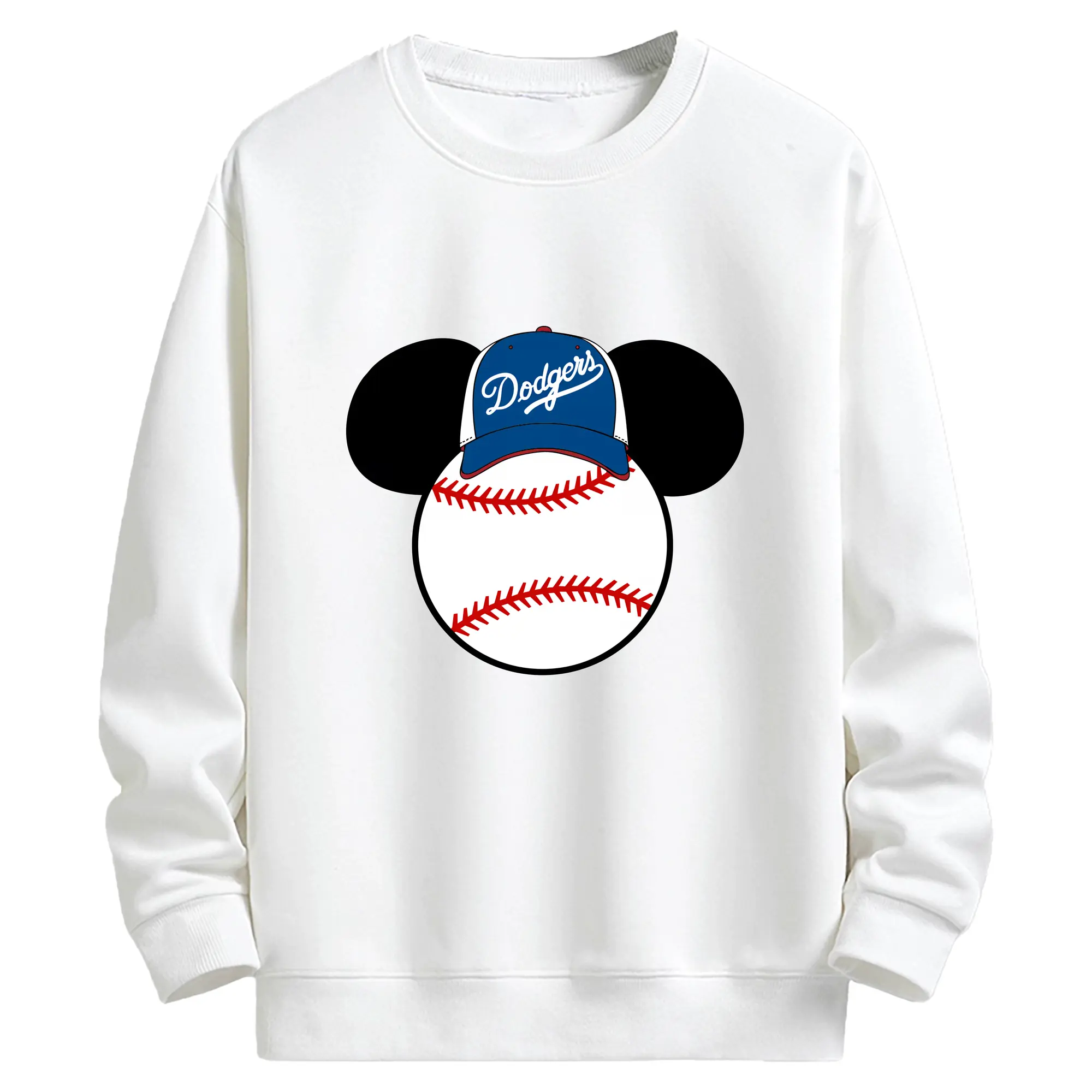 Los Angeles Dodgers Mickey Mouse Head - Kids Crewneck Sweatshirt With Front Heat Transfer Print – 80% Cotton 20% Polyester – Soft, Durable & Comfortable – Ideal For Sports, Casual Wear & Everyday Activities