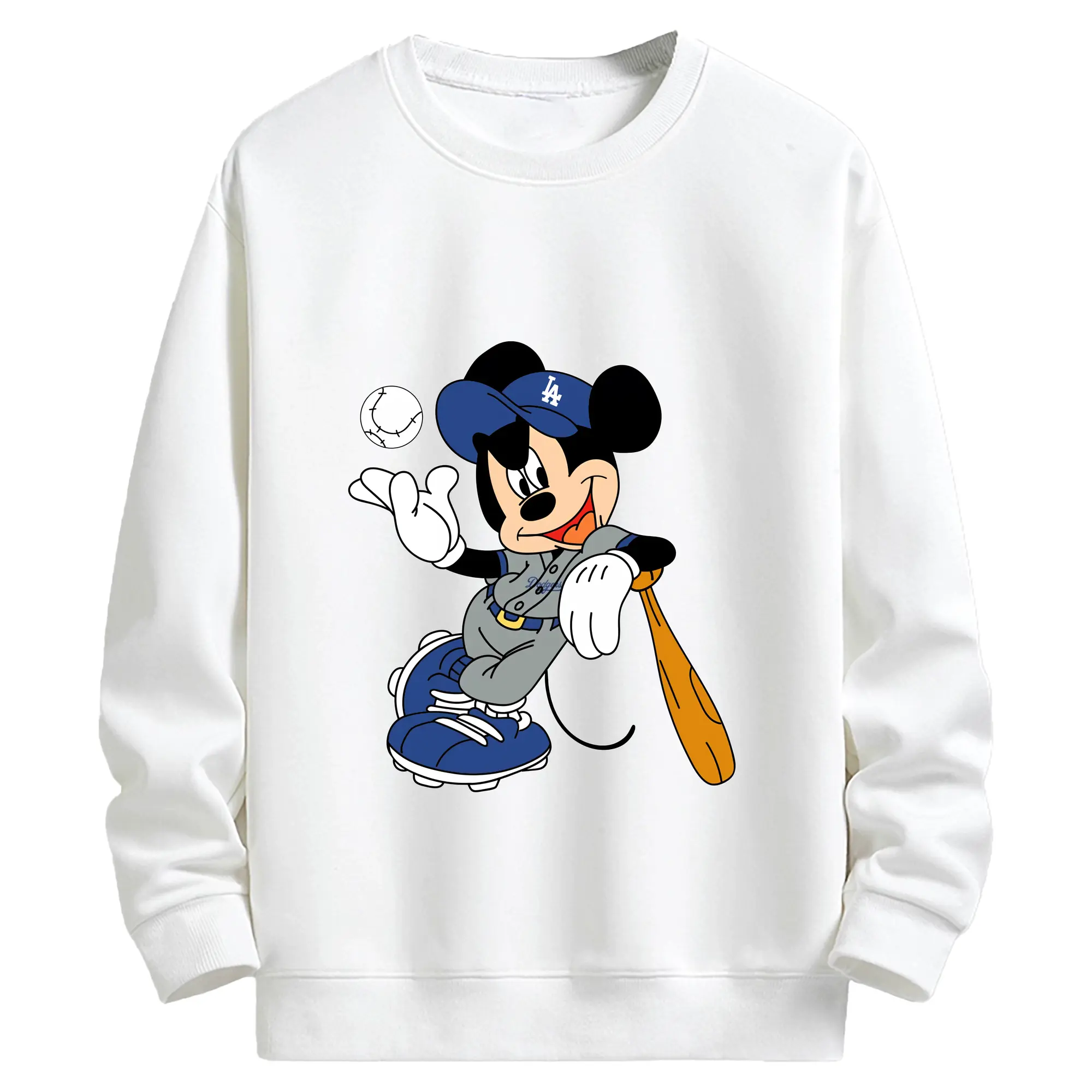 Mickey Mouse Los Angeles Dodgers 1 - Kids Crewneck Sweatshirt With Front Heat Transfer Print – 80% Cotton 20% Polyester – Soft, Durable & Comfortable – Ideal For Sports, Casual Wear & Everyday Activities