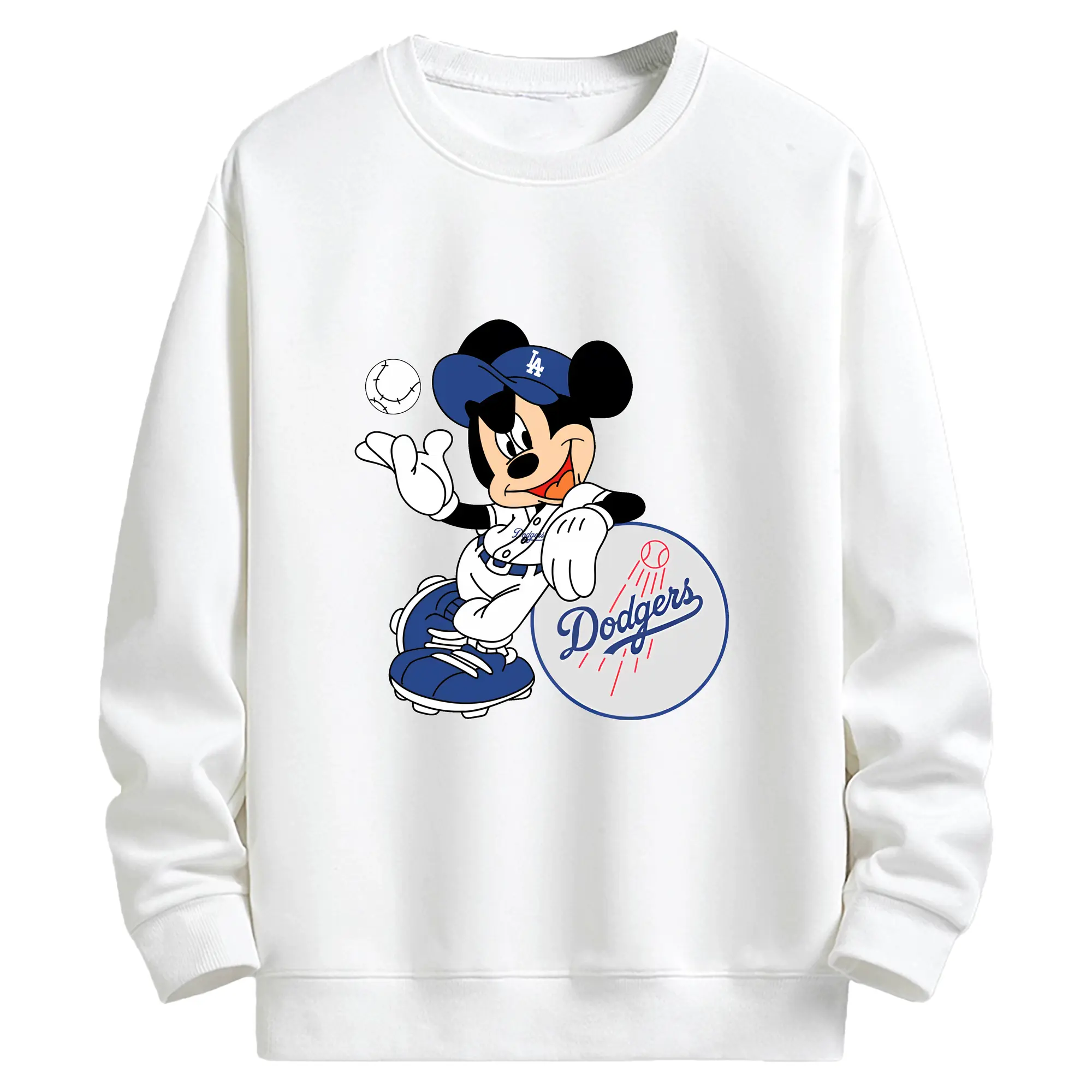 Mickey Mouse Los Angeles Dodgers - Kids Crewneck Sweatshirt With Front Heat Transfer Print – 80% Cotton 20% Polyester – Soft, Durable & Comfortable – Ideal For Sports, Casual Wear & Everyday Activities