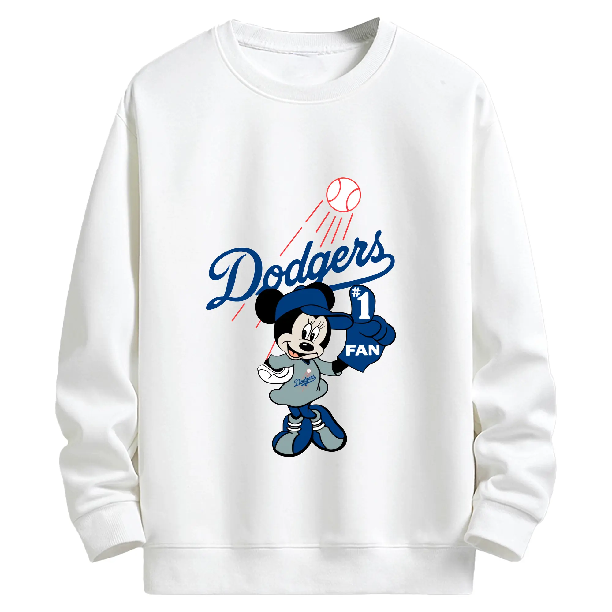 Minnie Mouse Los Angeles Dodgers Baseball - Kids Crewneck Sweatshirt With Front Heat Transfer Print – 80% Cotton 20% Polyester – Soft, Durable & Comfortable – Ideal For Sports, Casual Wear & Everyday Activities