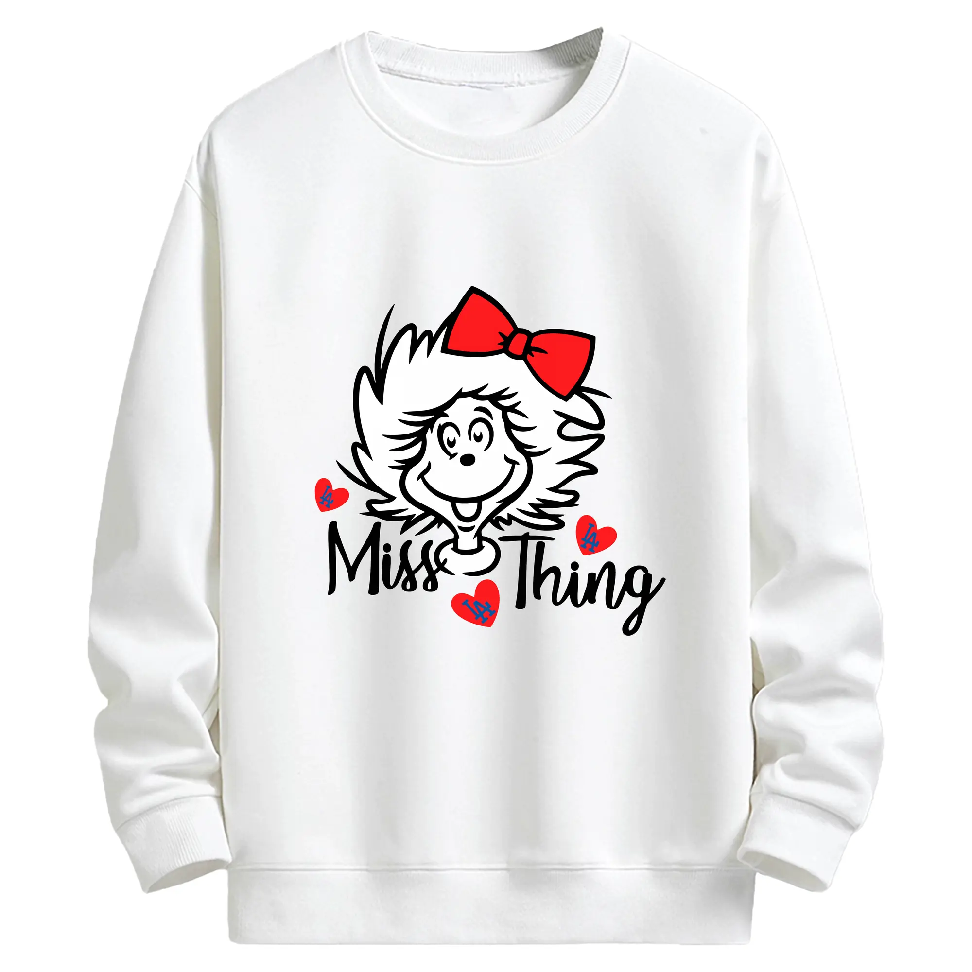 Miss Thing Dr Seuss Hearts Los Angeles Dodgers - Kids Crewneck Sweatshirt With Front Heat Transfer Print – 80% Cotton 20% Polyester – Soft, Durable & Comfortable – Ideal For Sports, Casual Wear & Everyday Activities