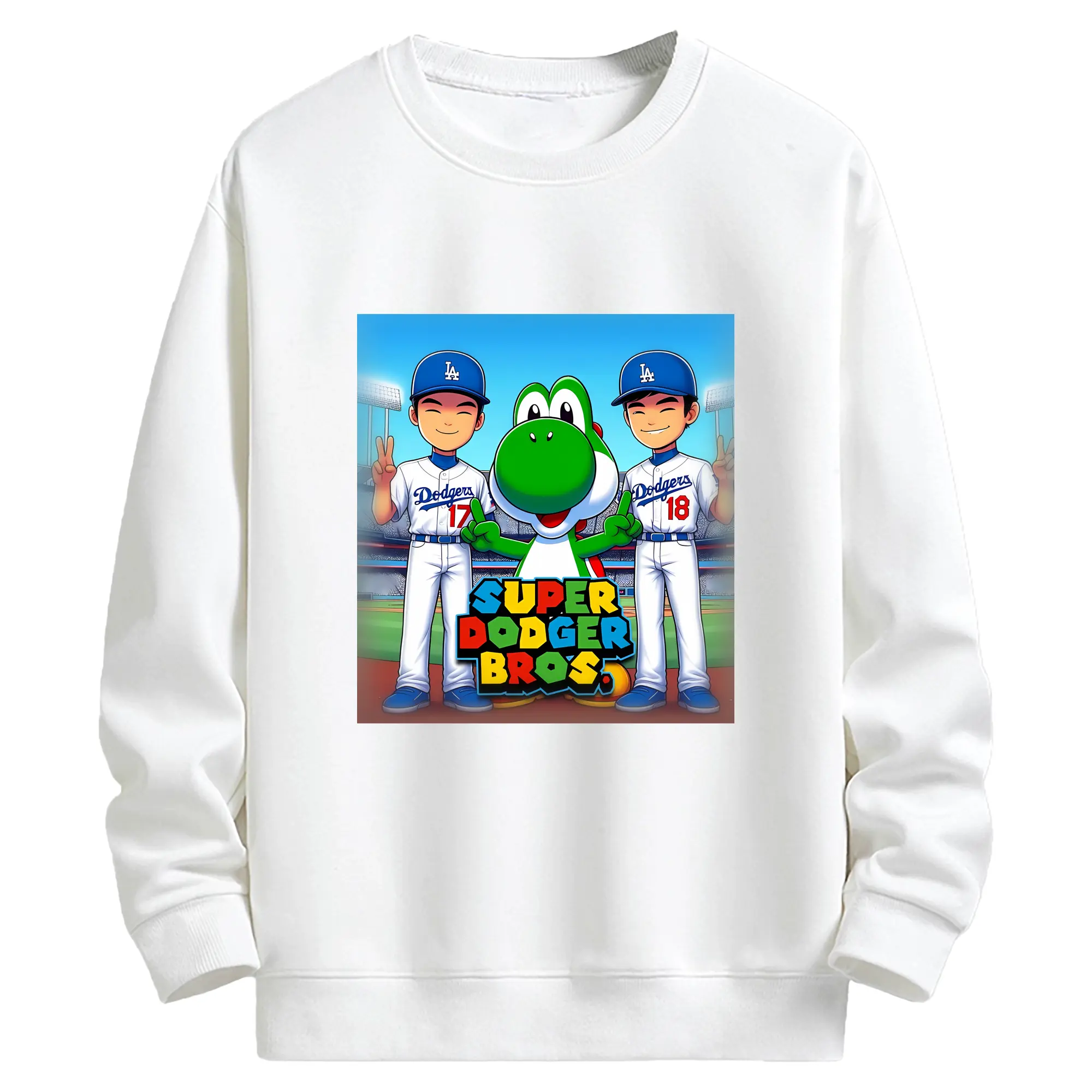 The Super Dodger Bros Los Angeles Baseball - Kids Crewneck Sweatshirt With Front Heat Transfer Print – 80% Cotton 20% Polyester – Soft, Durable & Comfortable – Ideal For Sports, Casual Wear & Everyday Activities
