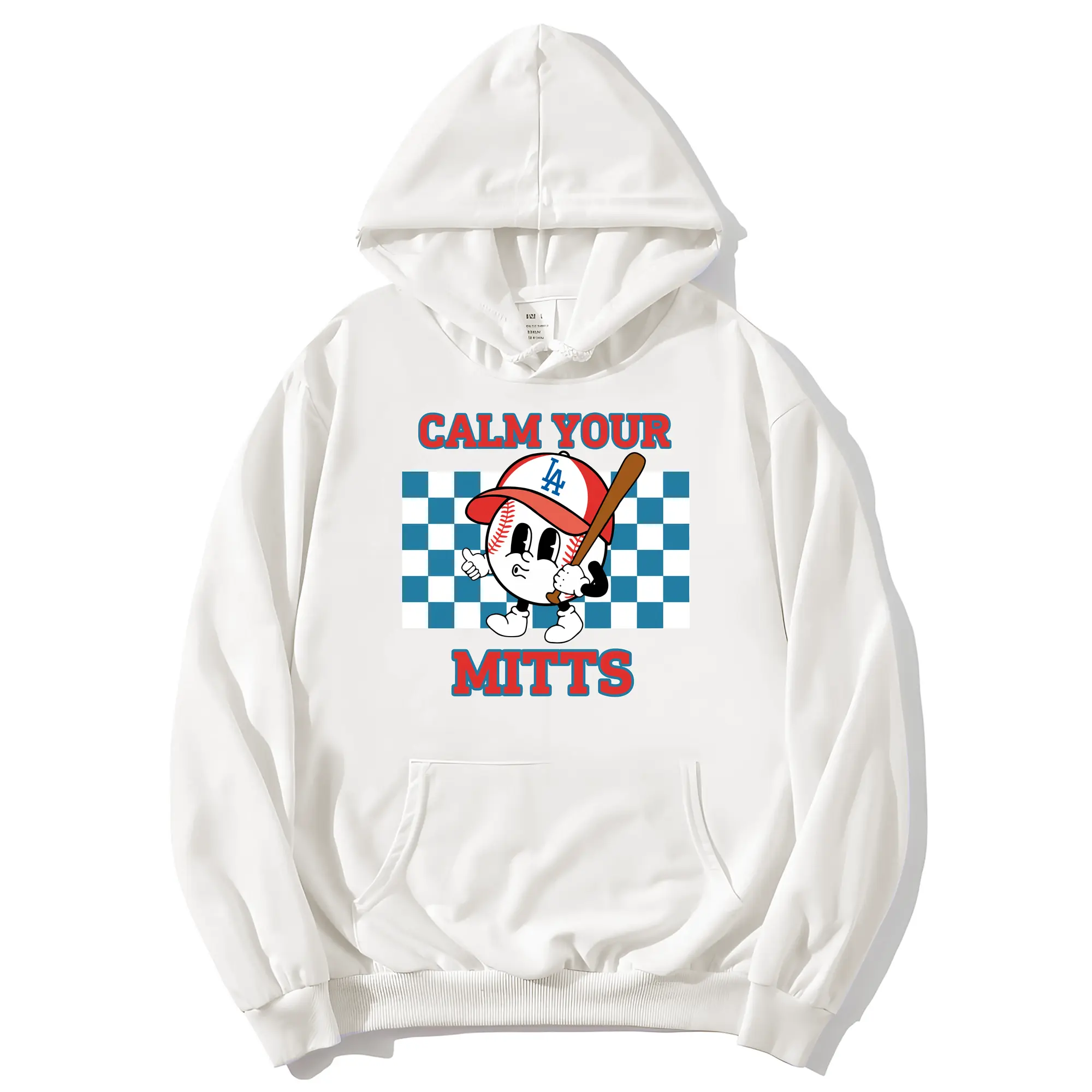 Baseball Calm Your Mitts Los Angeles Dodgers - Premium Hoodie With Front Heat Transfer Print – 56.1% Cotton, 43.9% Polyester – Soft, Durable & Stylish – Perfect For Sports, Casual & Everyday Wear