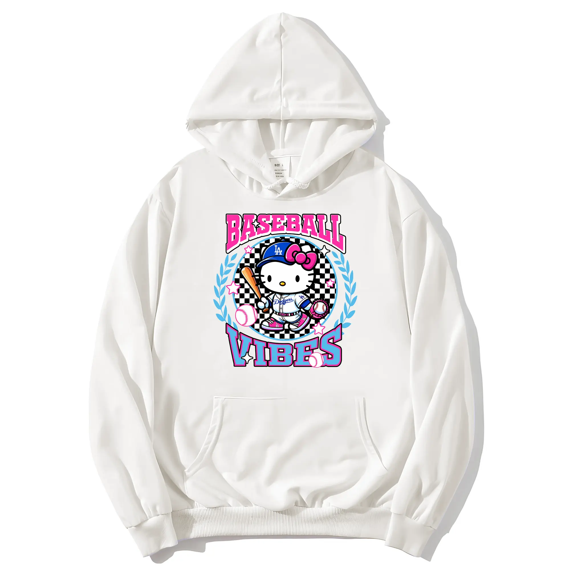 Baseball Vibes Hello Kitty Los Angeles Dodgers - Premium Hoodie With Front Heat Transfer Print – 56.1% Cotton, 43.9% Polyester – Soft, Durable & Stylish – Perfect For Sports, Casual & Everyday Wear