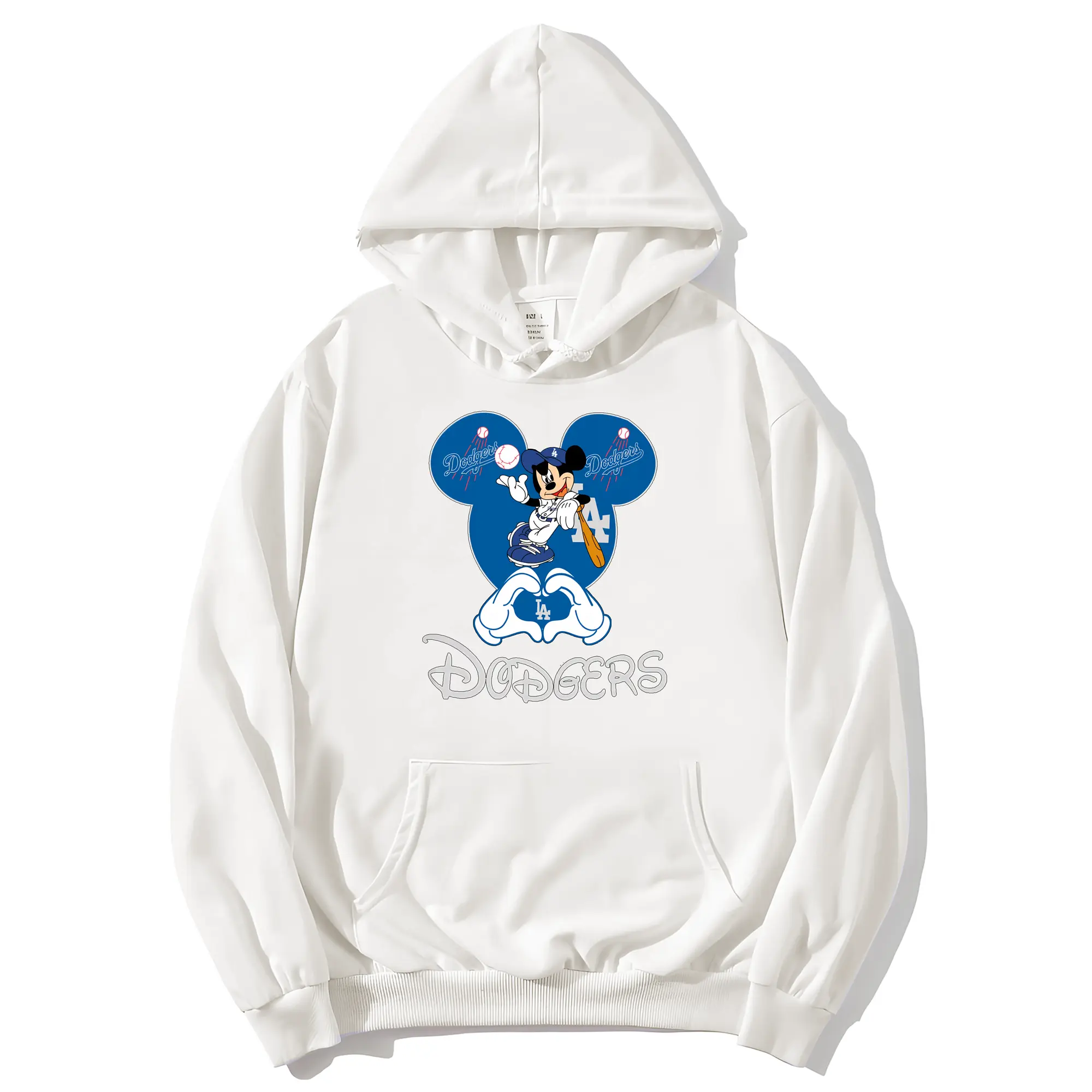 Disney Mickey Mouse Loves Los Angeles Dodgers Heart - Premium Hoodie With Front Heat Transfer Print – 56.1% Cotton, 43.9% Polyester – Soft, Durable & Stylish – Perfect For Sports, Casual & Everyday Wear