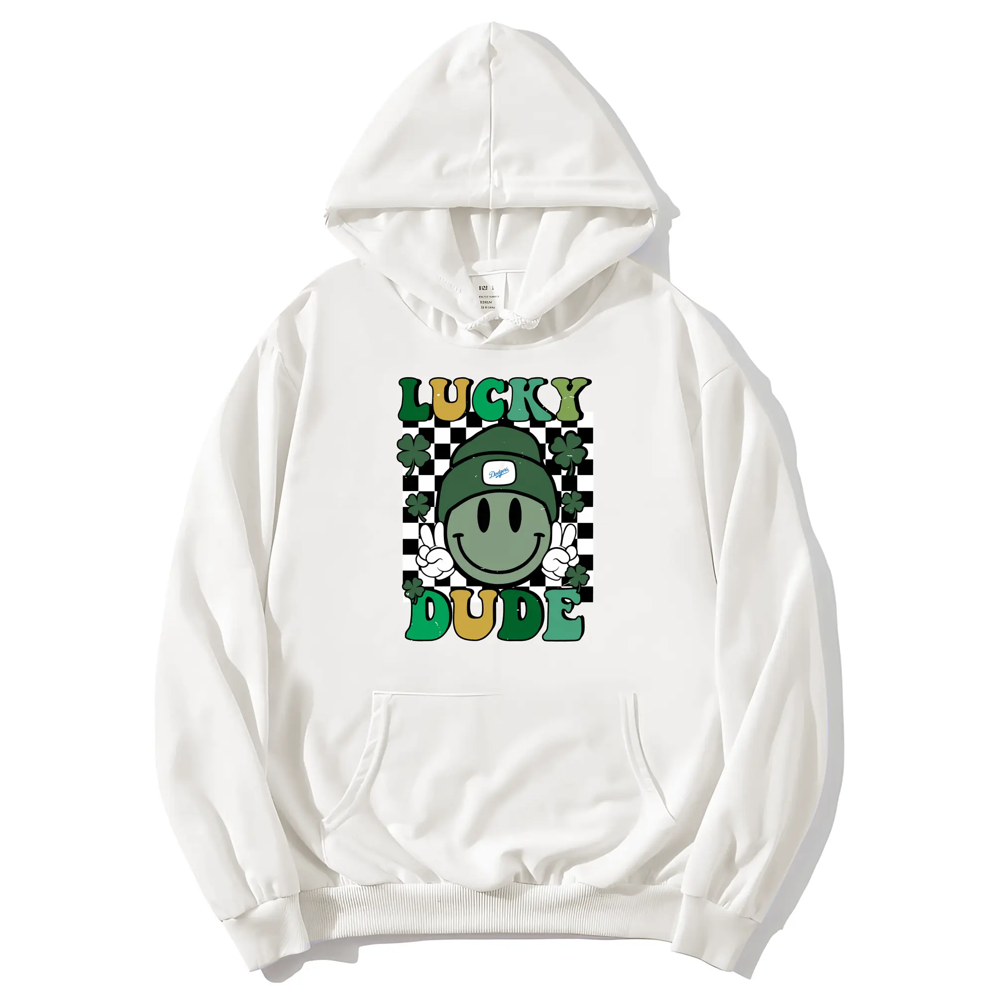 Happy Face Lucky Dude Los Angeles Dodgers - Premium Hoodie With Front Heat Transfer Print – 56.1% Cotton, 43.9% Polyester – Soft, Durable & Stylish – Perfect For Sports, Casual & Everyday Wear