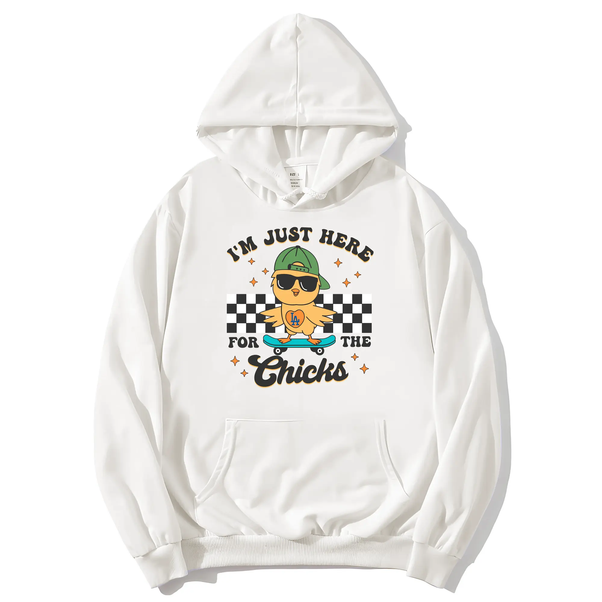 Im Just Here For The Chicks Los Angeles Dodgers - Premium Hoodie With Front Heat Transfer Print – 56.1% Cotton, 43.9% Polyester – Soft, Durable & Stylish – Perfect For Sports, Casual & Everyday Wear