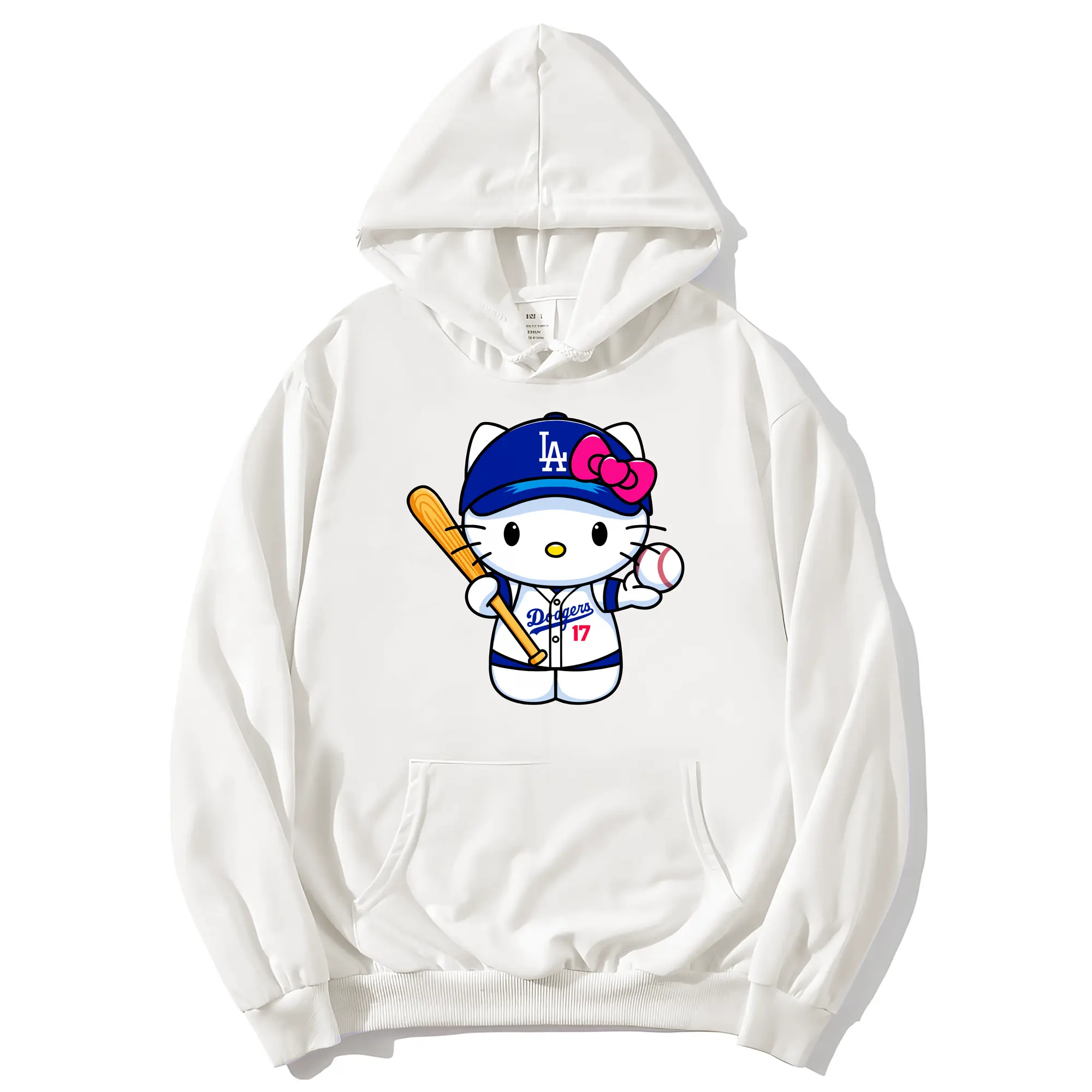 LA Dodgers Hello Kitty MLB Team - Premium Hoodie With Front Heat Transfer Print – 56.1% Cotton, 43.9% Polyester – Soft, Durable & Stylish – Perfect For Sports, Casual & Everyday Wear
