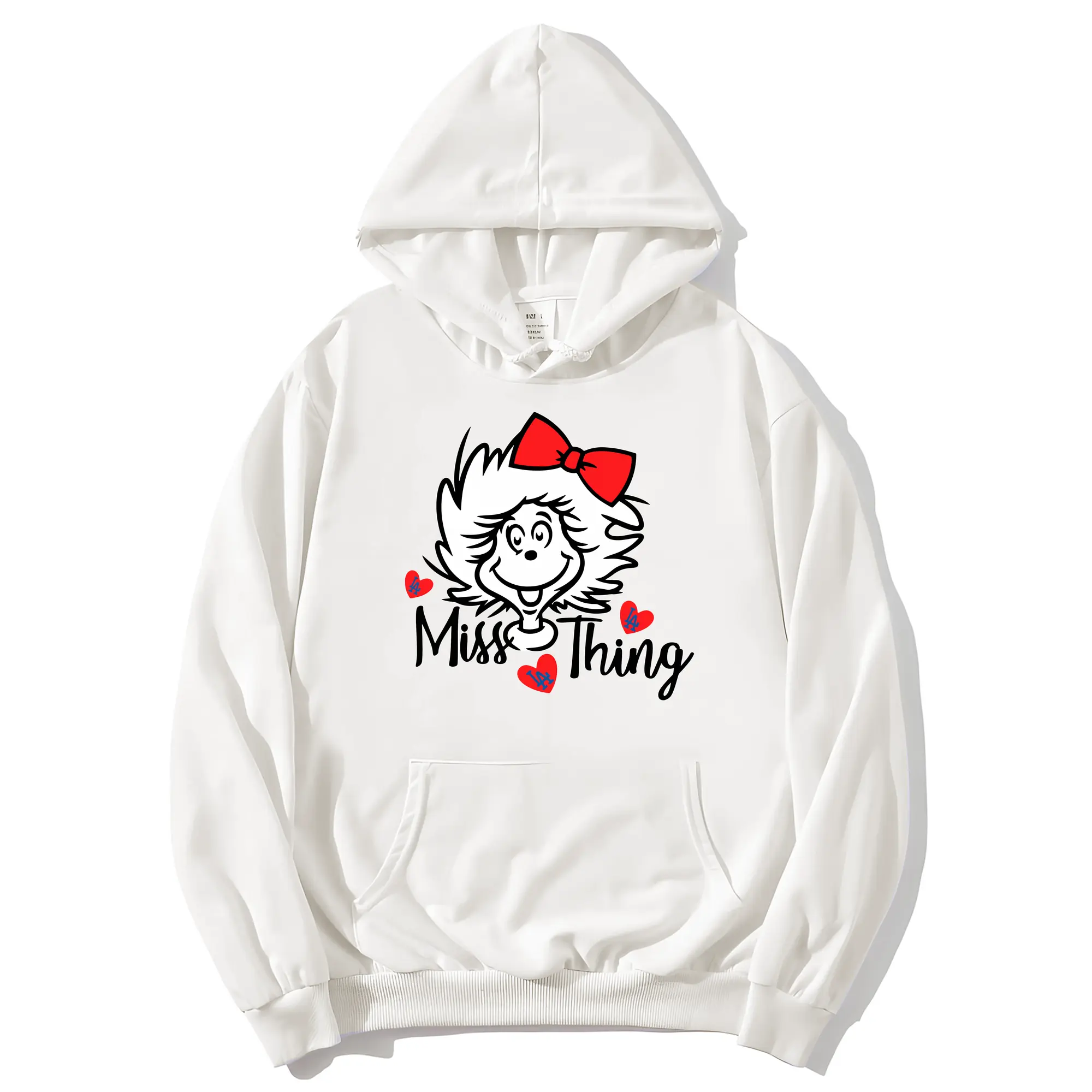 Miss Thing Dr Seuss Hearts Los Angeles Dodgers - Premium Hoodie With Front Heat Transfer Print – 56.1% Cotton, 43.9% Polyester – Soft, Durable & Stylish – Perfect For Sports, Casual & Everyday Wear