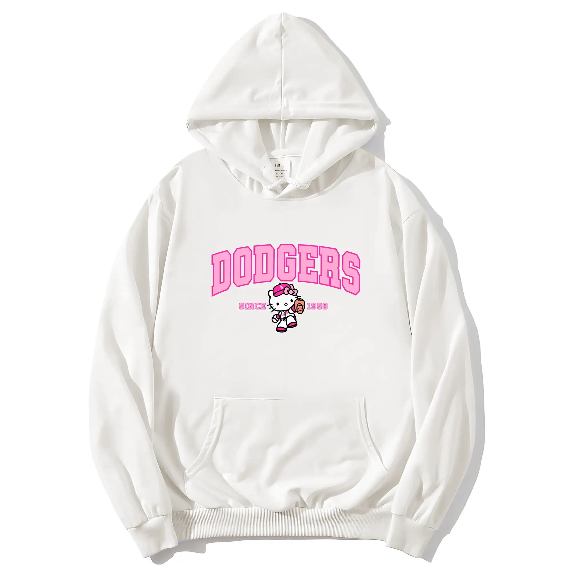 Pink Baseball Hello Kitty Dodgers - Premium Hoodie With Front Heat Transfer Print – 56.1% Cotton, 43.9% Polyester – Soft, Durable & Stylish – Perfect For Sports, Casual & Everyday Wear