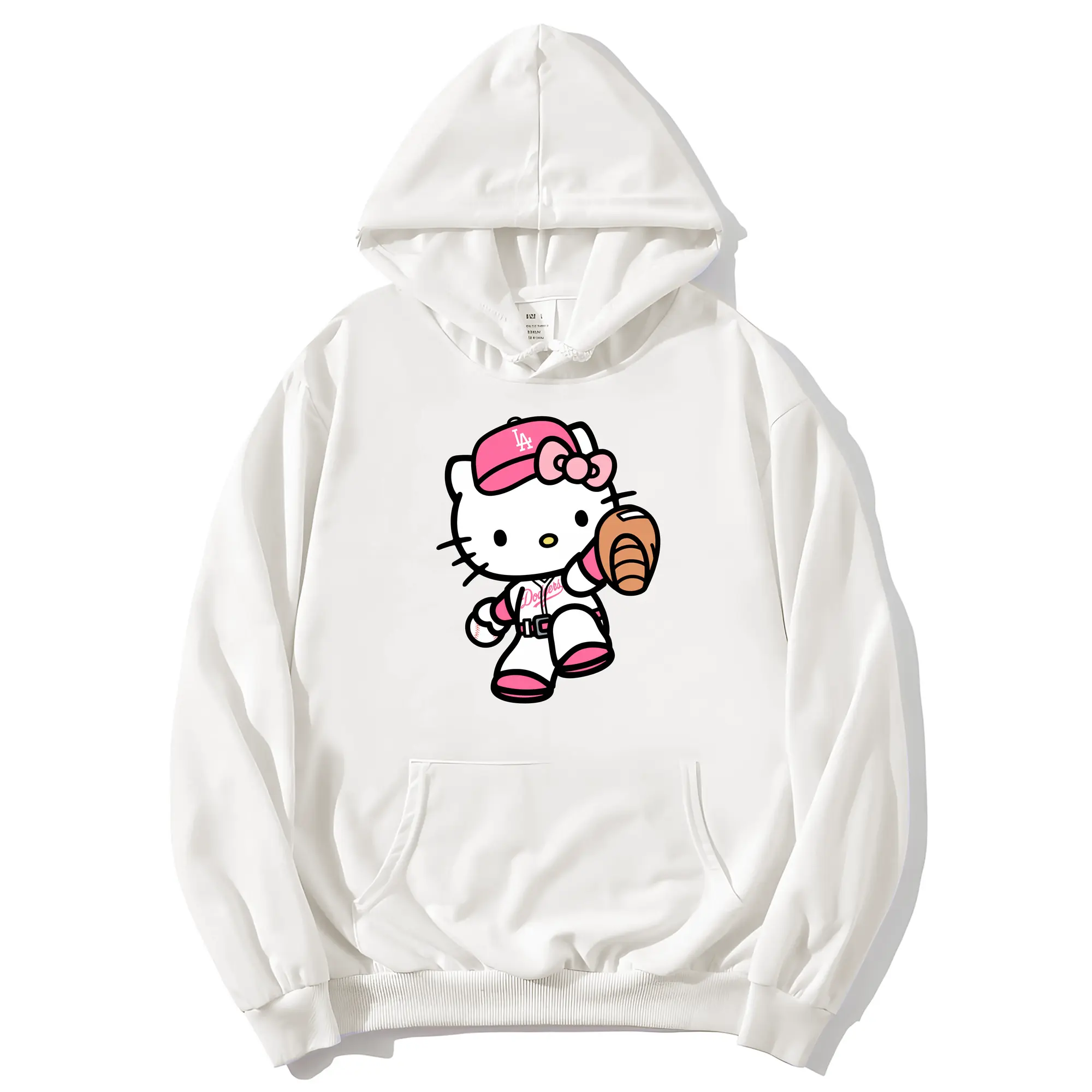 Pink Hello Kitty Play Baseball Los Angeles Dodgers - Premium Hoodie With Front Heat Transfer Print – 56.1% Cotton, 43.9% Polyester – Soft, Durable & Stylish – Perfect For Sports, Casual & Everyday Wear