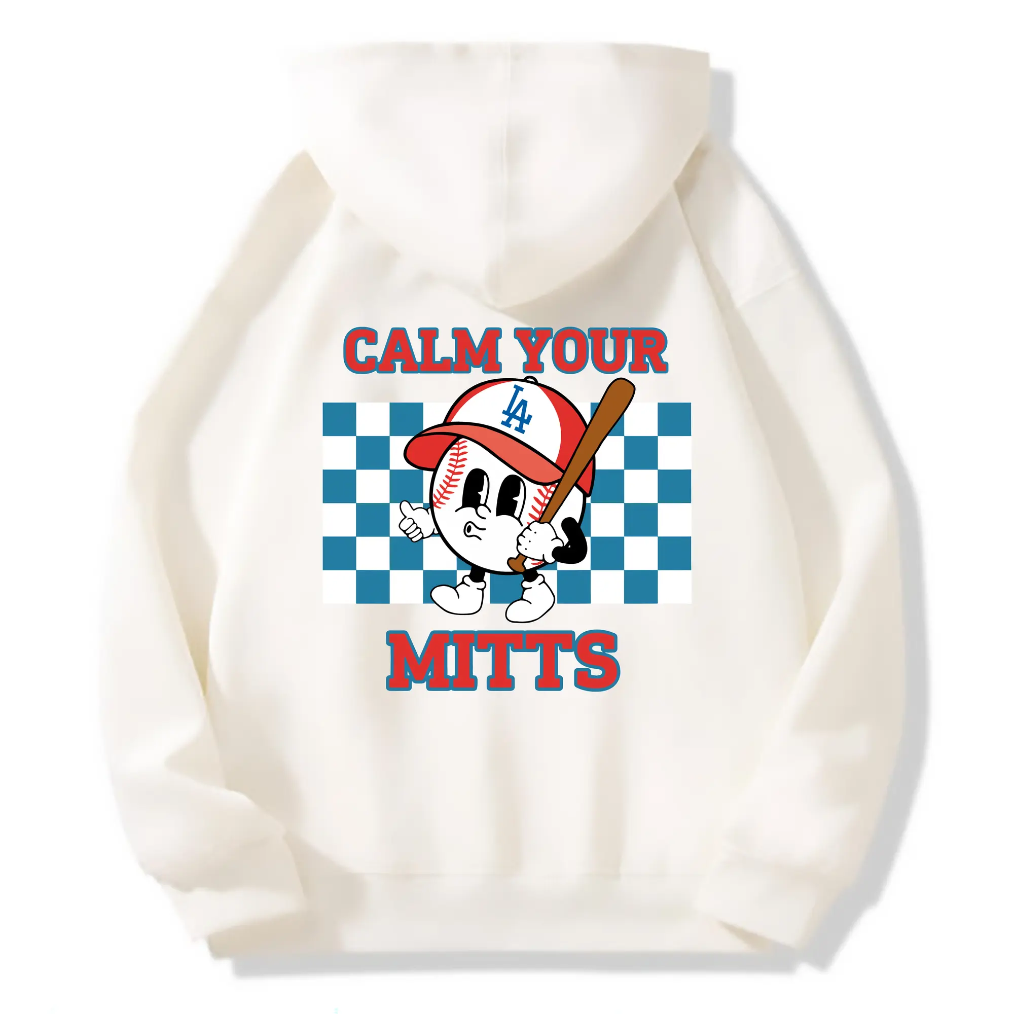 Baseball Calm Your Mitts Los Angeles Dodgers - Premium Hoodie With Back Heat Transfer Print – 56.1% Cotton, 43.9% Polyester – Soft, Durable & Stylish – Perfect For Sports, Casual & Everyday Wear