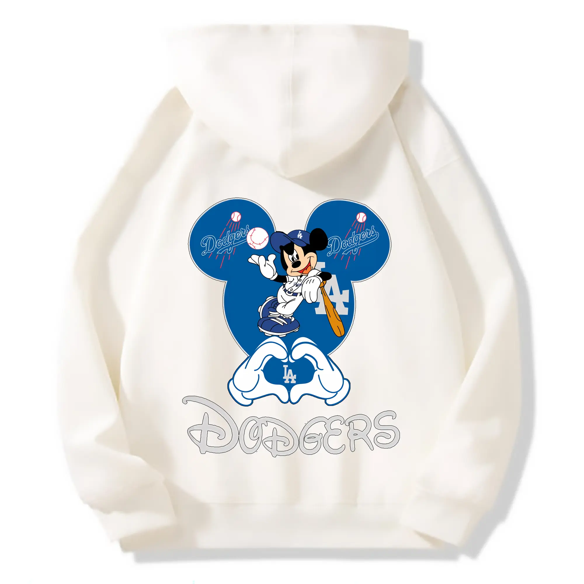 Disney Mickey Mouse Loves Los Angeles Dodgers Heart - Premium Hoodie With Back Heat Transfer Print – 56.1% Cotton, 43.9% Polyester – Soft, Durable & Stylish – Perfect For Sports, Casual & Everyday Wear