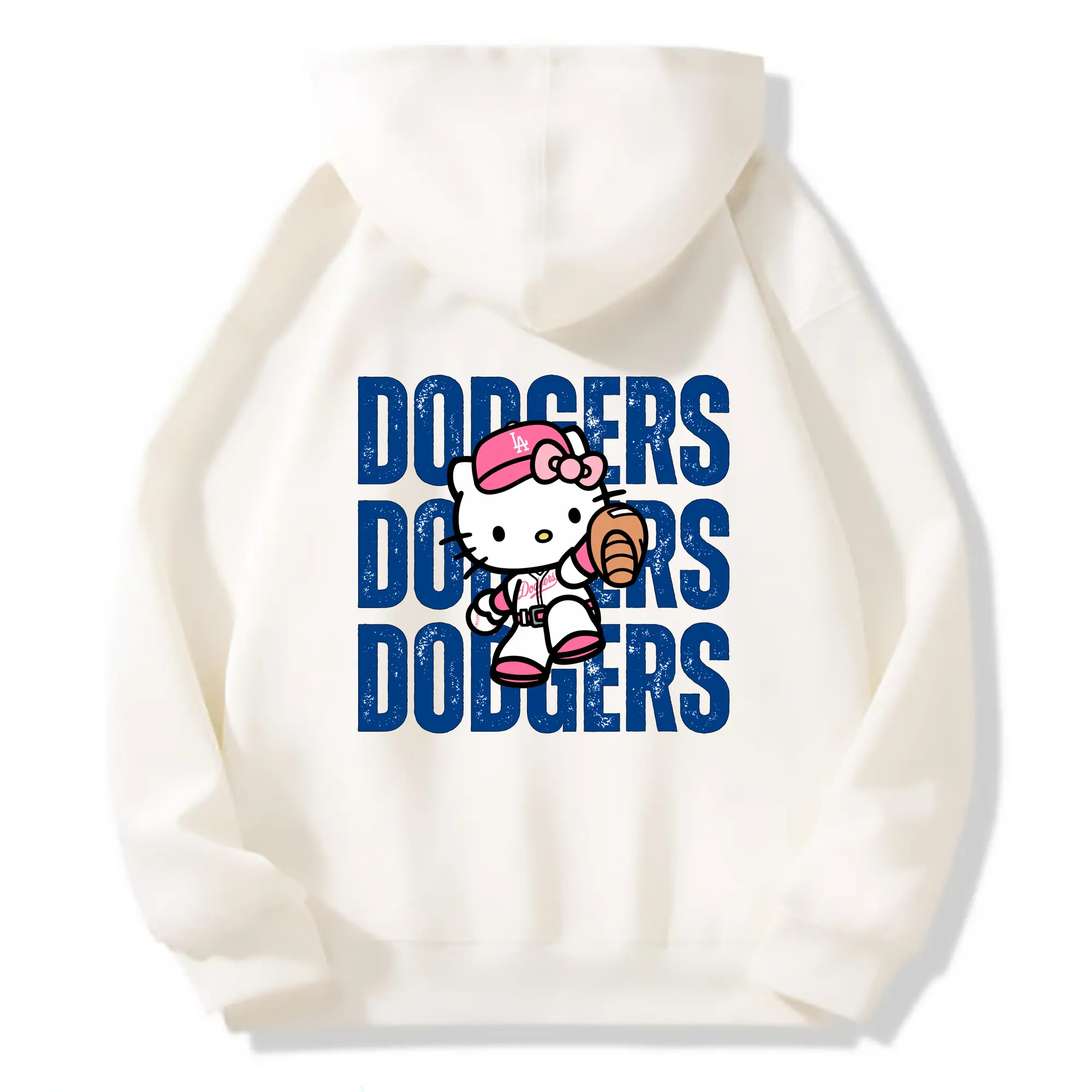 Dodgers Baseball Hello Kitty - Premium Hoodie With Back Heat Transfer Print – 56.1% Cotton, 43.9% Polyester – Soft, Durable & Stylish – Perfect For Sports, Casual & Everyday Wear