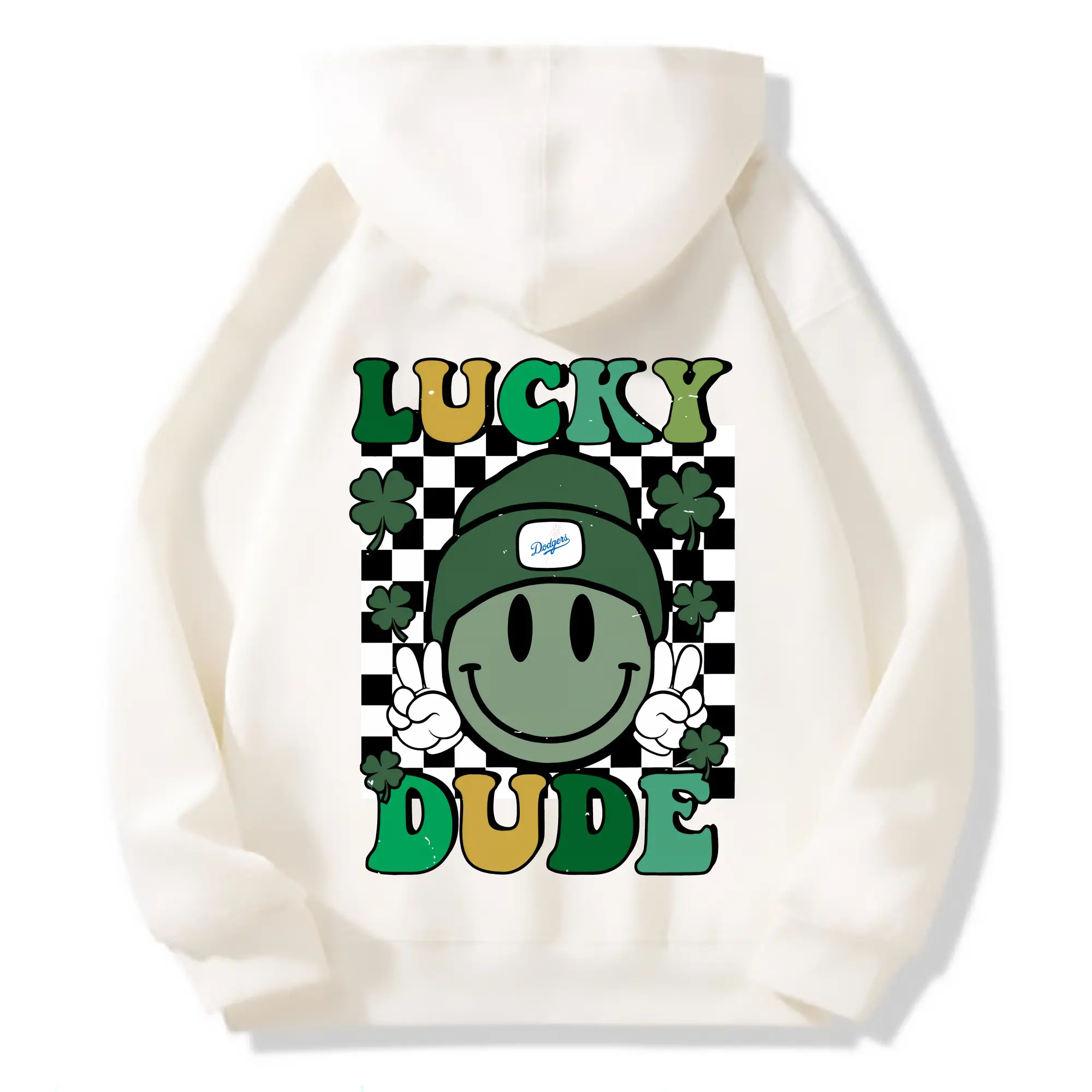 Happy Face Lucky Dude Los Angeles Dodgers - Premium Hoodie With Back Heat Transfer Print – 56.1% Cotton, 43.9% Polyester – Soft, Durable & Stylish – Perfect For Sports, Casual & Everyday Wear