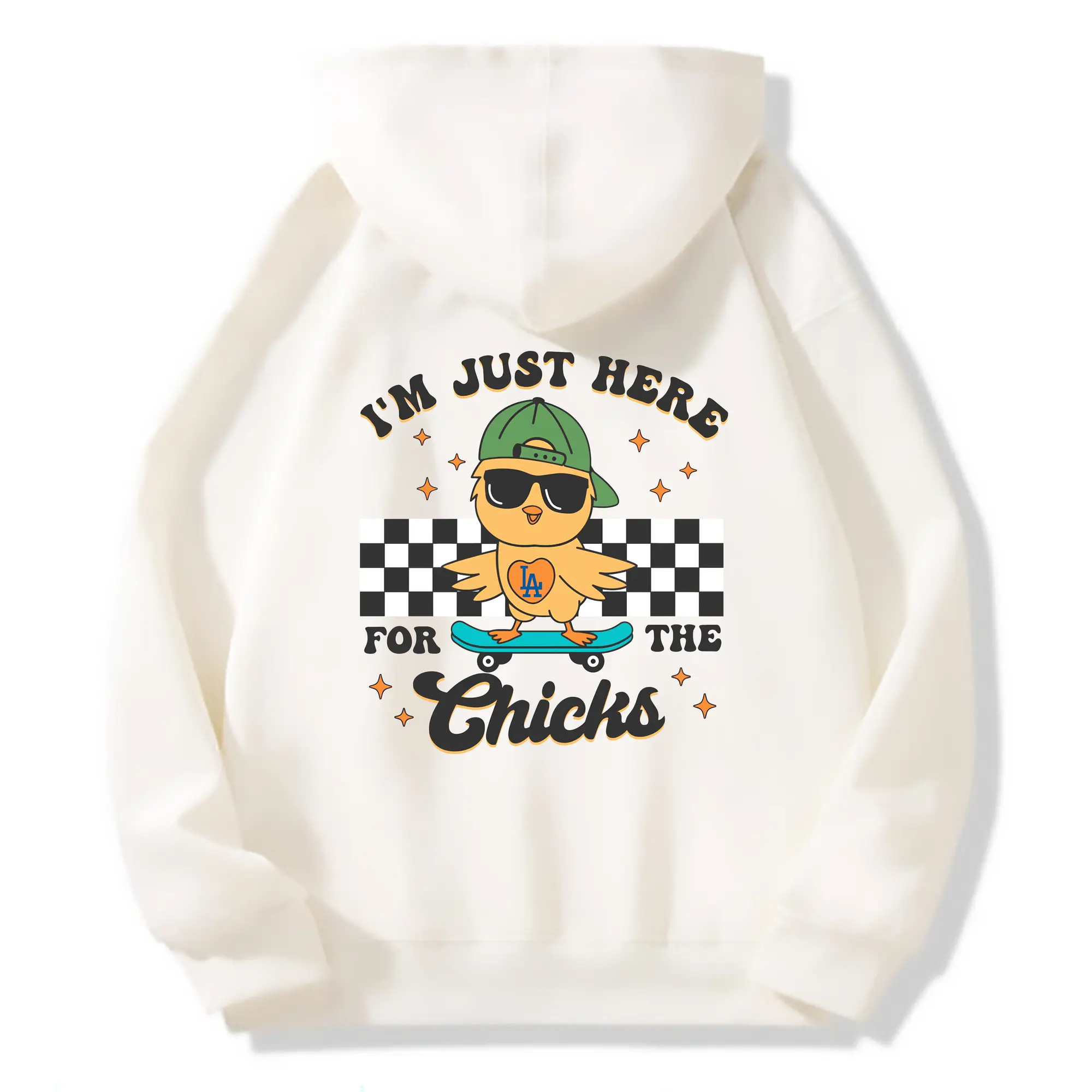 Im Just Here For The Chicks Los Angeles Dodgers - Premium Hoodie With Back Heat Transfer Print – 56.1% Cotton, 43.9% Polyester – Soft, Durable & Stylish – Perfect For Sports, Casual & Everyday Wear