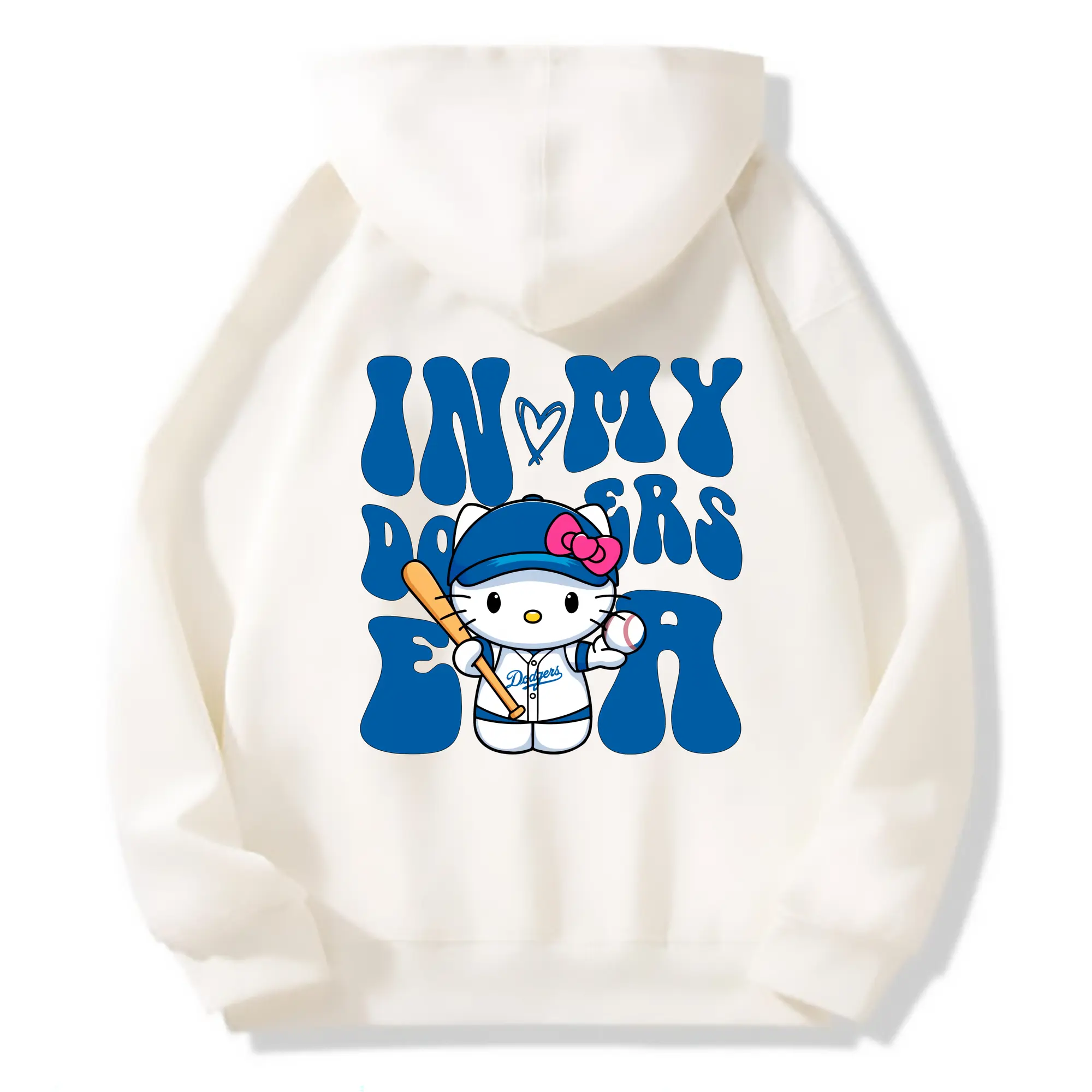 In My Dodgers Era Hello Kitty Baseball - Premium Hoodie With Back Heat Transfer Print – 56.1% Cotton, 43.9% Polyester – Soft, Durable & Stylish – Perfect For Sports, Casual & Everyday Wear
