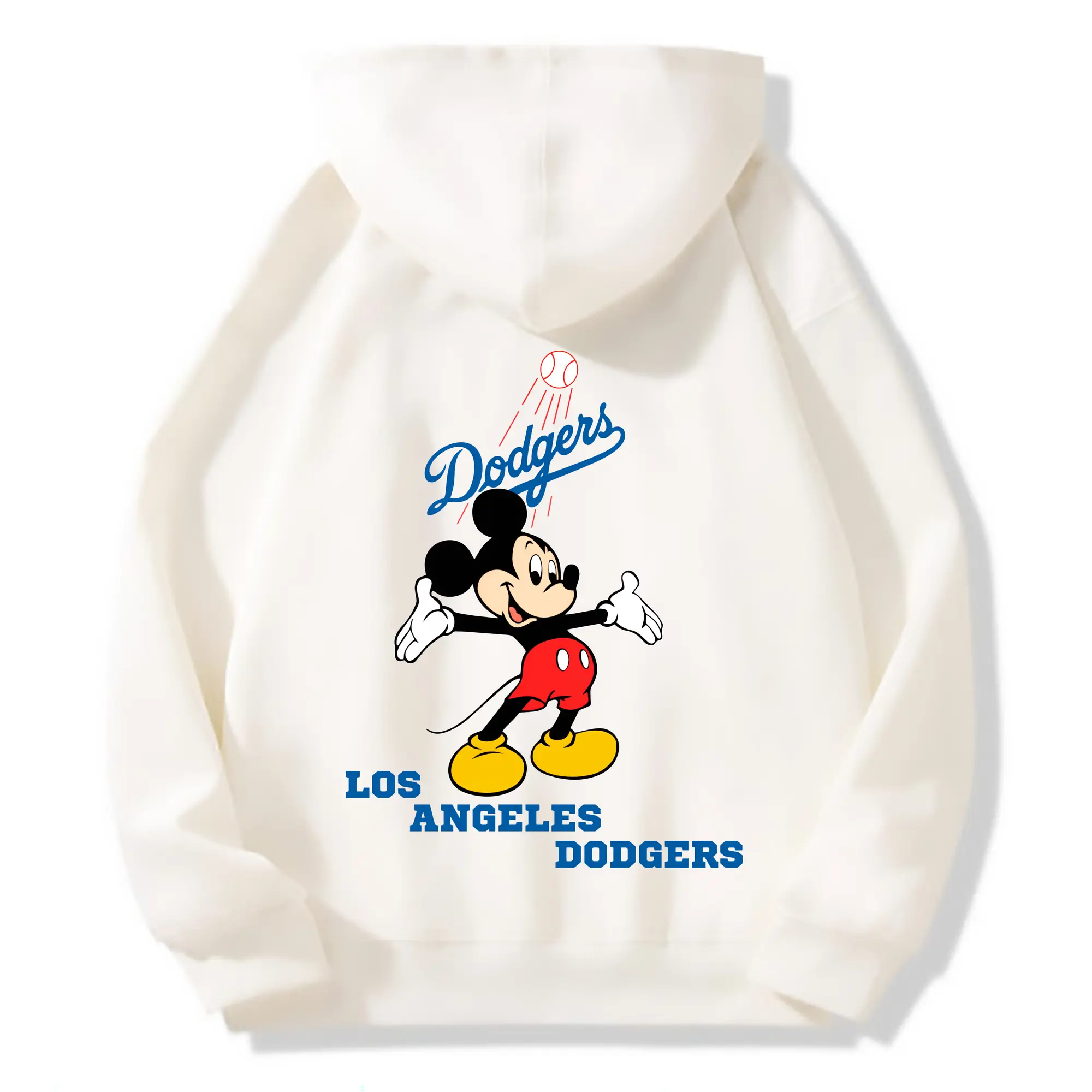 Los Angeles Dodgers Mickey Mouse Baseball - Premium Hoodie With Back Heat Transfer Print – 56.1% Cotton, 43.9% Polyester – Soft, Durable & Stylish – Perfect For Sports, Casual & Everyday Wear