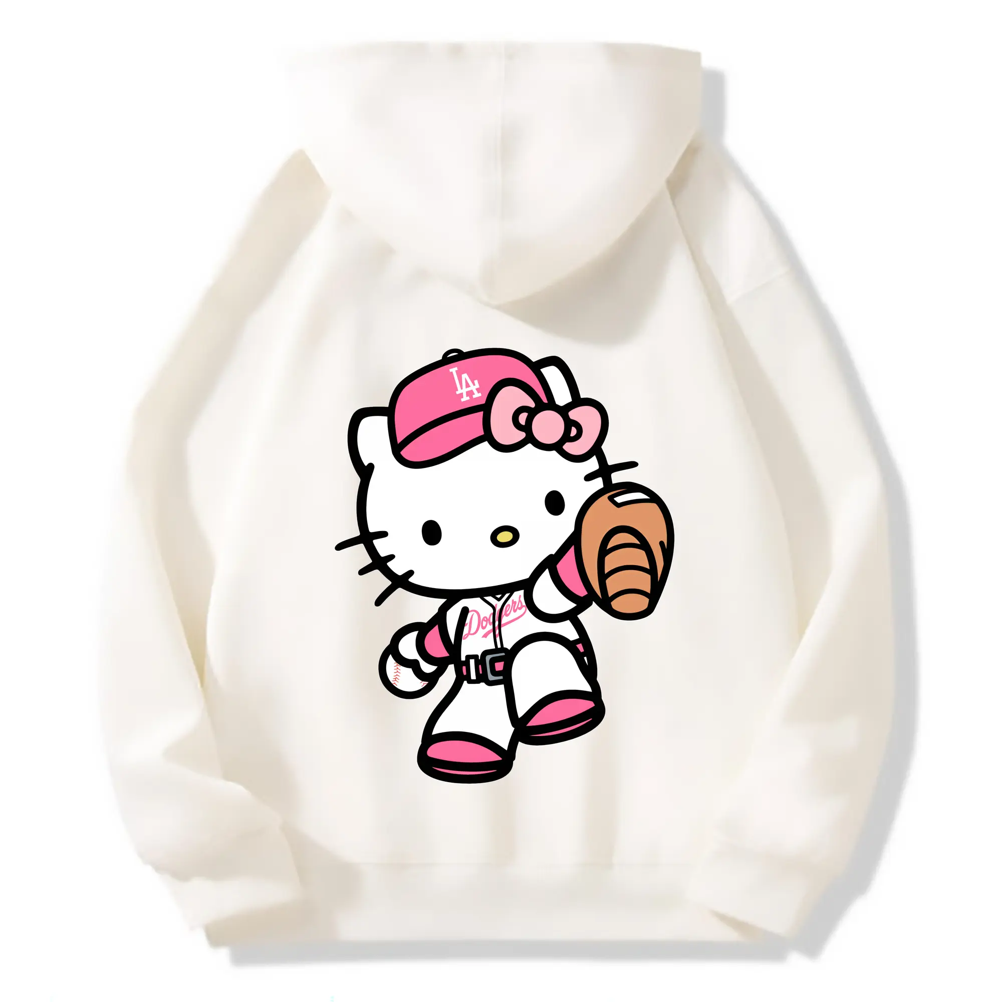 Pink Hello Kitty Play Baseball Los Angeles Dodgers - Premium Hoodie With Back Heat Transfer Print – 56.1% Cotton, 43.9% Polyester – Soft, Durable & Stylish – Perfect For Sports, Casual & Everyday Wear