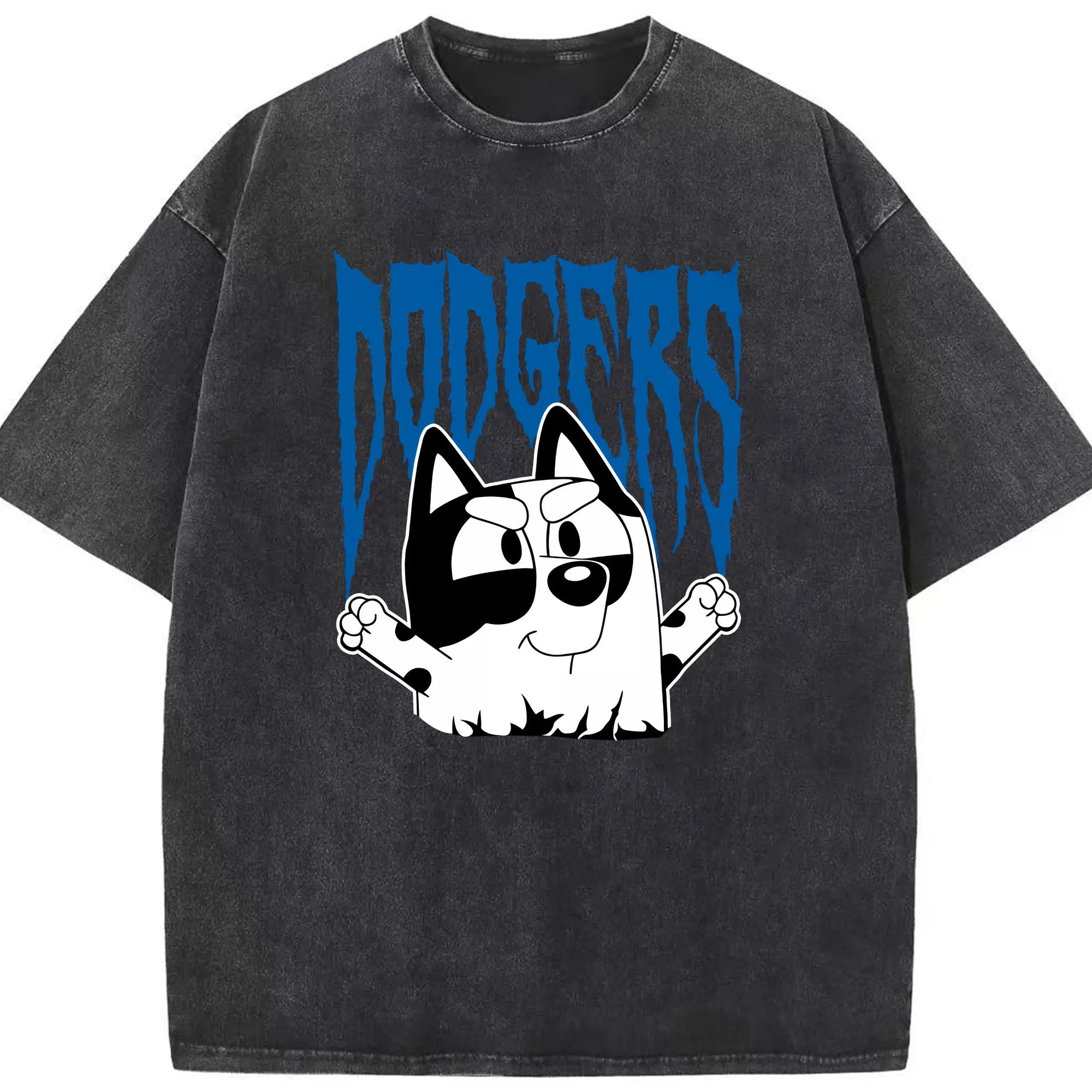 Bluey Muffin Los Angeles Dodgers MLB - Washed Vintage Look 230g Cotton Oversized T-Shirt With Front Heat Transfer Print – Soft, Lightweight, Stylish Fit – Comfortable Casual Wear For Sports & Everyday Use