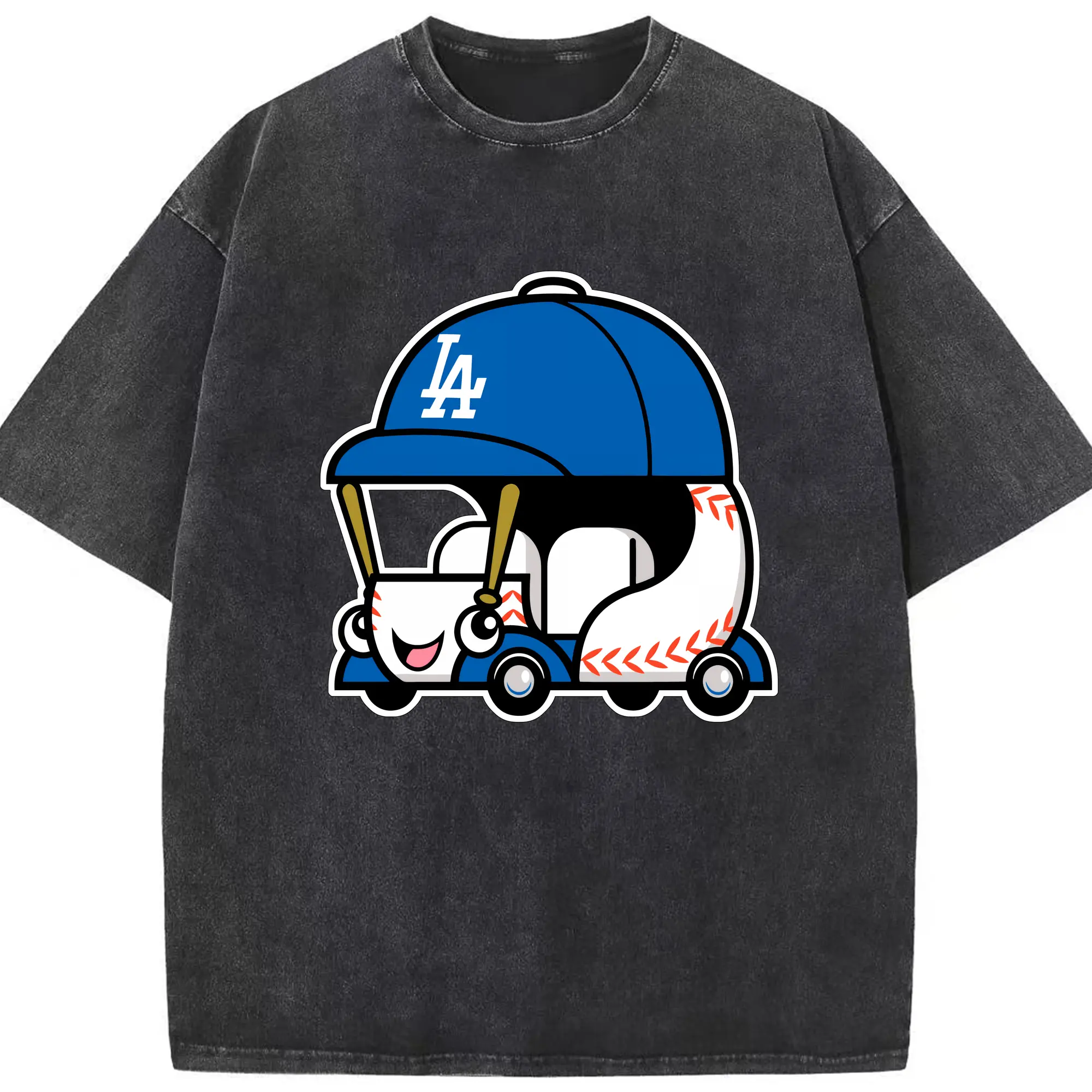 Cute Dodgers Bullpen Car Baseball - Washed Vintage Look 230g Cotton Oversized T-Shirt With Front Heat Transfer Print – Soft, Lightweight, Stylish Fit – Comfortable Casual Wear For Sports & Everyday Use