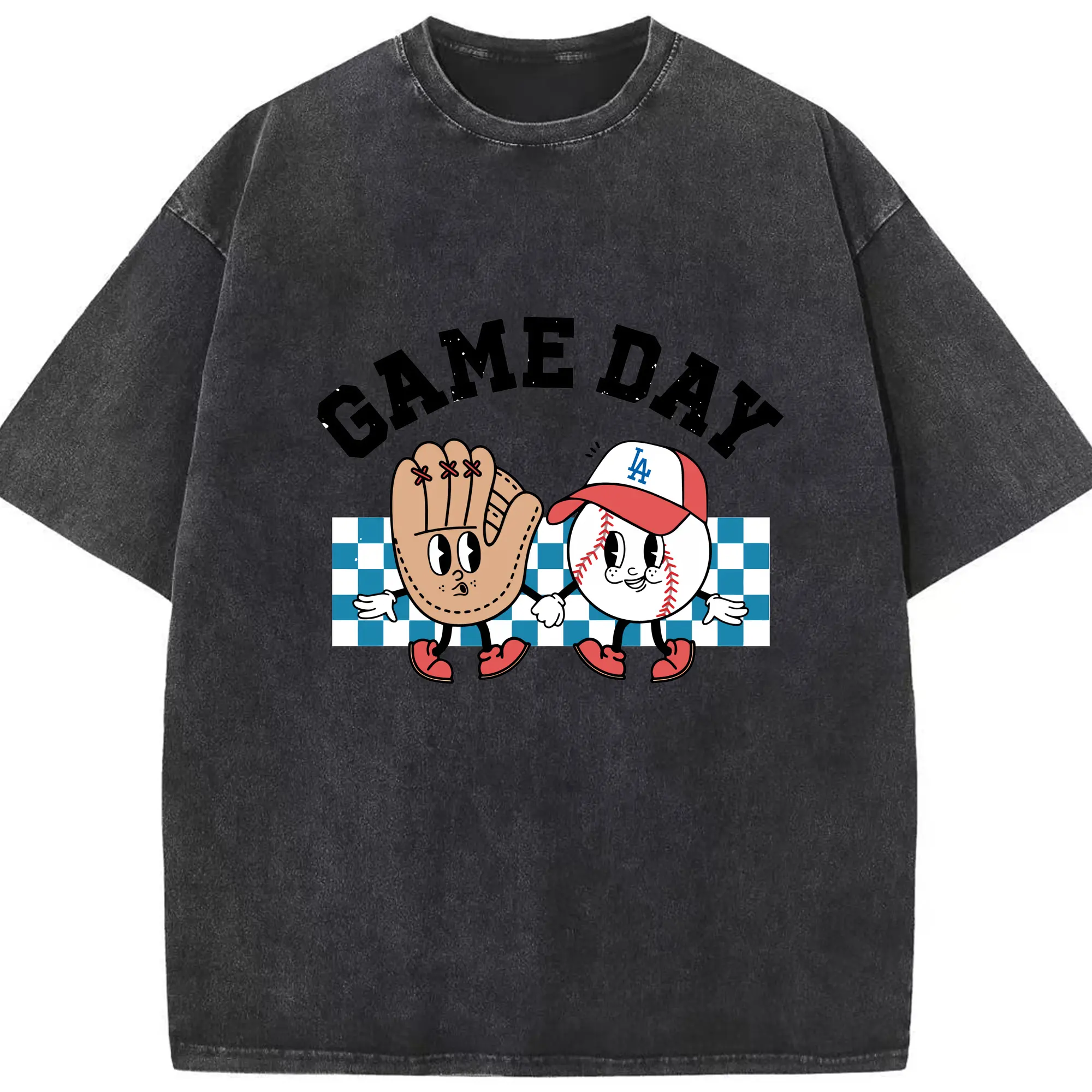 Game Day Los Angeles Dodgers Baseball - Washed Vintage Look 230g Cotton Oversized T-Shirt With Front Heat Transfer Print – Soft, Lightweight, Stylish Fit – Comfortable Casual Wear For Sports & Everyday Use