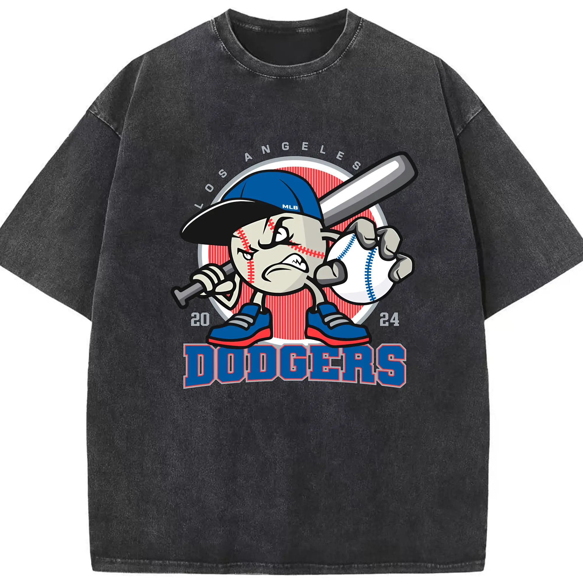 Los Angeles Baseball 2024 Season Dodgers - Washed Vintage Look 230g Cotton Oversized T-Shirt With Front Heat Transfer Print – Soft, Lightweight, Stylish Fit – Comfortable Casual Wear For Sports & Everyday Use