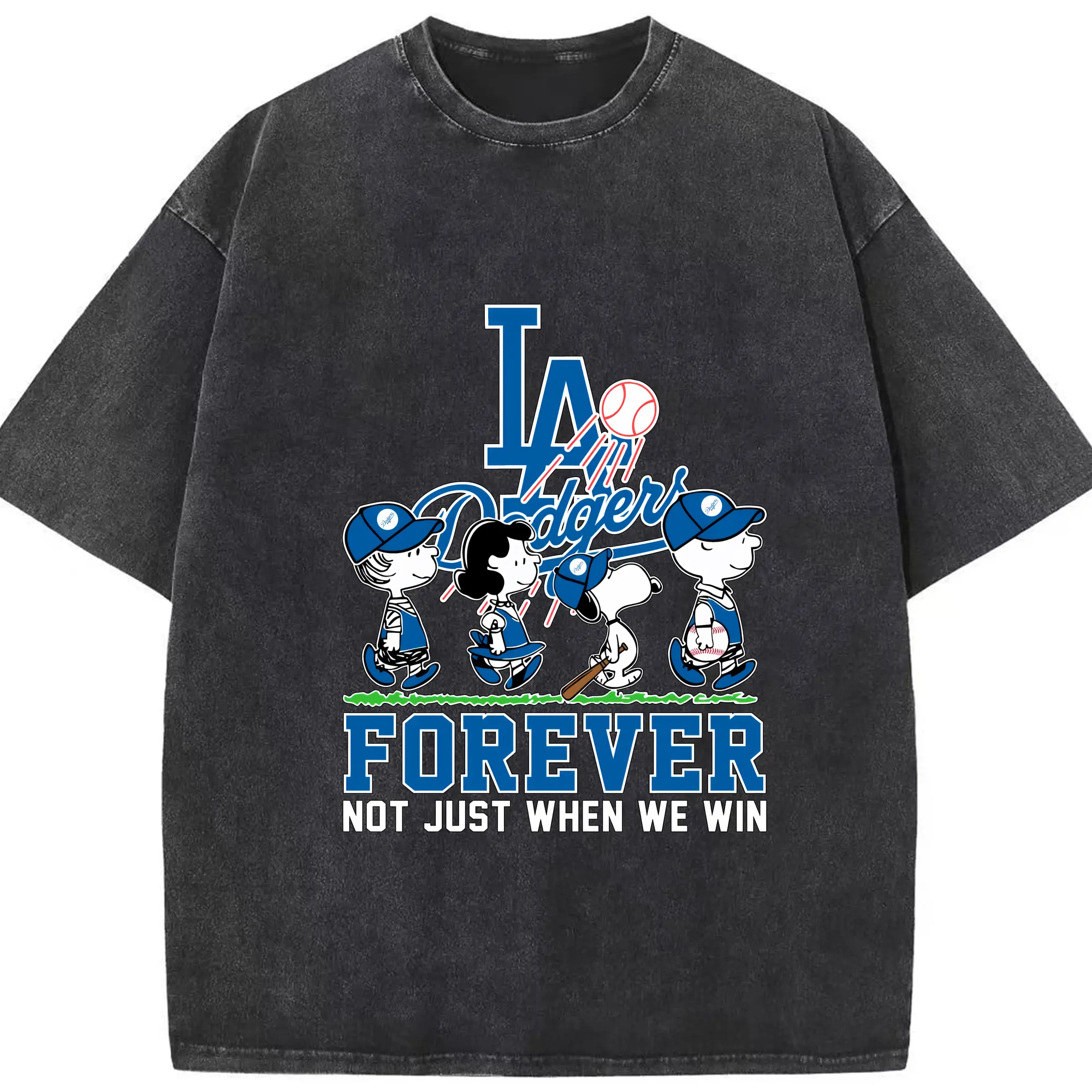 Los Angeles Dodgers Baseball Forever Not Just When We Win - Washed Vintage Look 230g Cotton Oversized T-Shirt With Front Heat Transfer Print – Soft, Lightweight, Stylish Fit – Comfortable Casual Wear For Sports & Everyday Use
