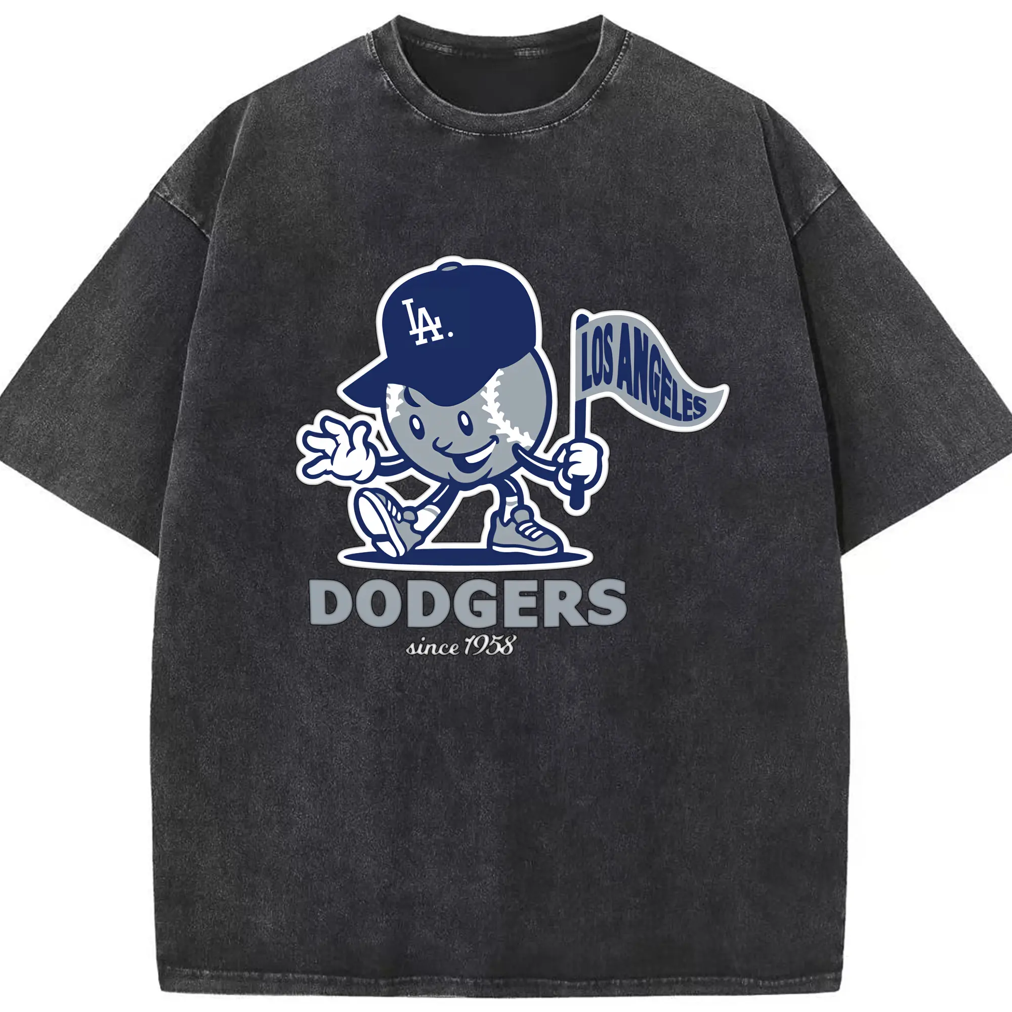 Los Angeles Dodgers Since 1958 Baseball - Washed Vintage Look 230g Cotton Oversized T-Shirt With Front Heat Transfer Print – Soft, Lightweight, Stylish Fit – Comfortable Casual Wear For Sports & Everyday Use
