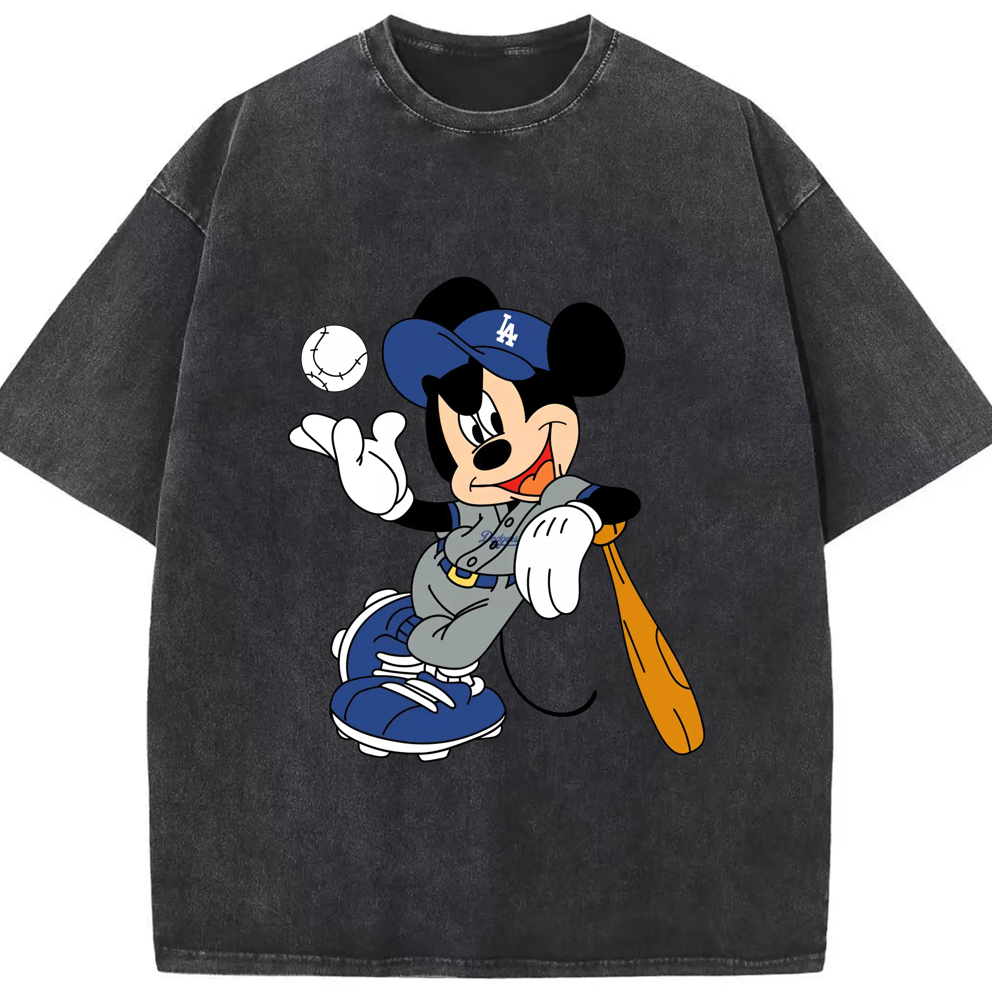 Mickey Mouse Los Angeles Dodgers 1 - Washed Vintage Look 230g Cotton Oversized T-Shirt With Front Heat Transfer Print – Soft, Lightweight, Stylish Fit – Comfortable Casual Wear For Sports & Everyday Use